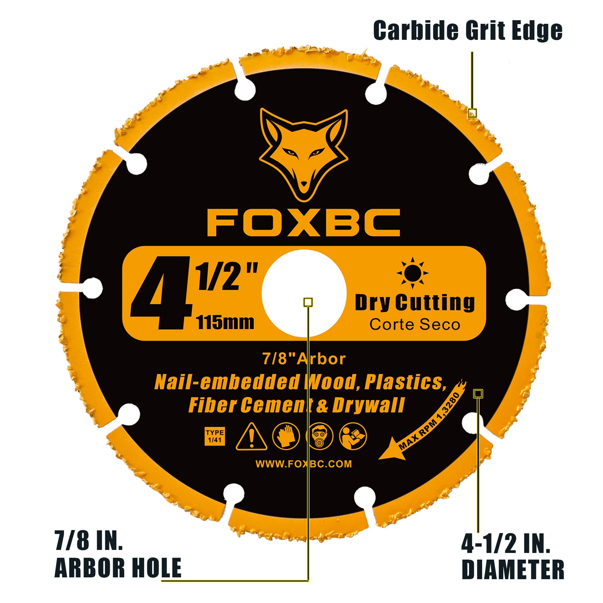 FOXBC 4 1/2 Cut Off Wheels, Carbide Cutting Disc, Angle Grinder Cutting Wheel for Wood, Wood with Nails, Laminate, Plastic, Plaster, 2 Pack