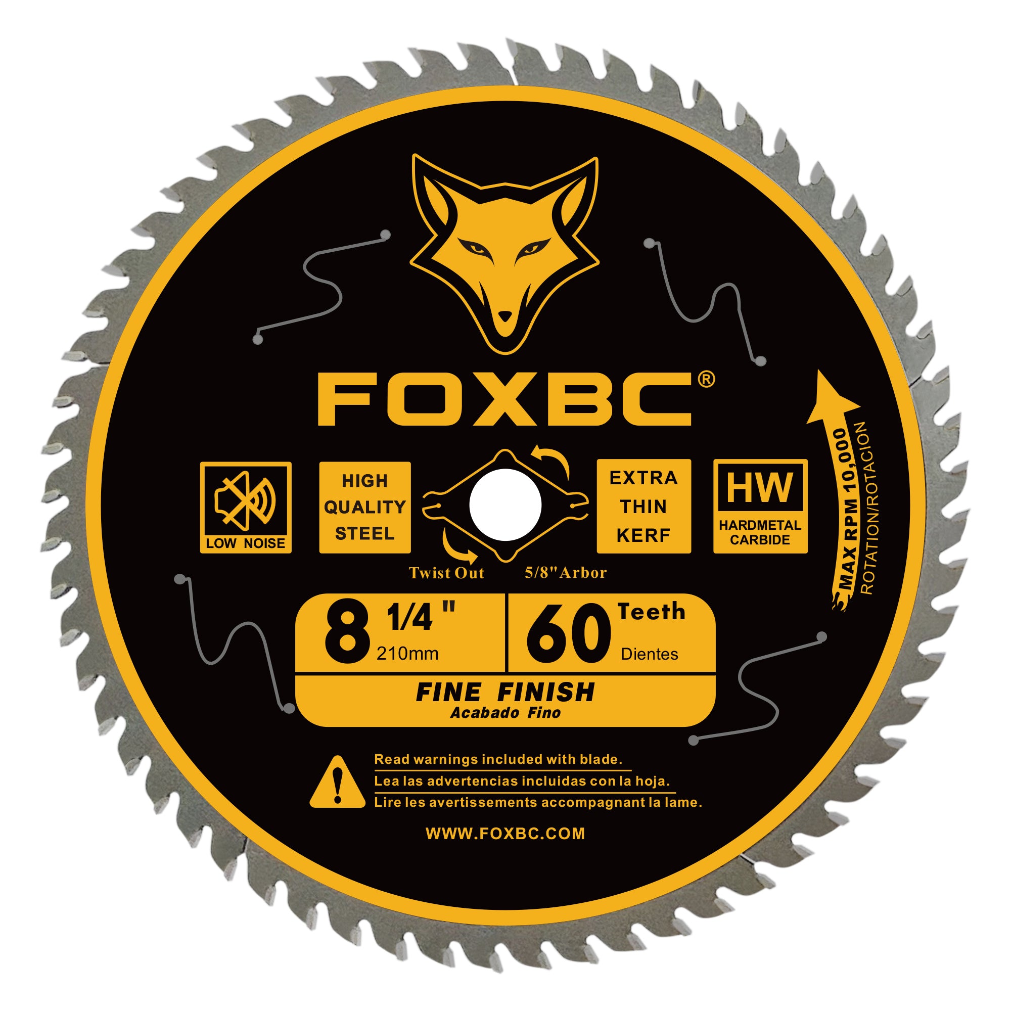 FOXBC 8-1/4 Inch Table Saw Blade 40 Tooth, 60 Tooth Fine Finish Wood Cutting with 5/8" Arbor, Diamond Knockout