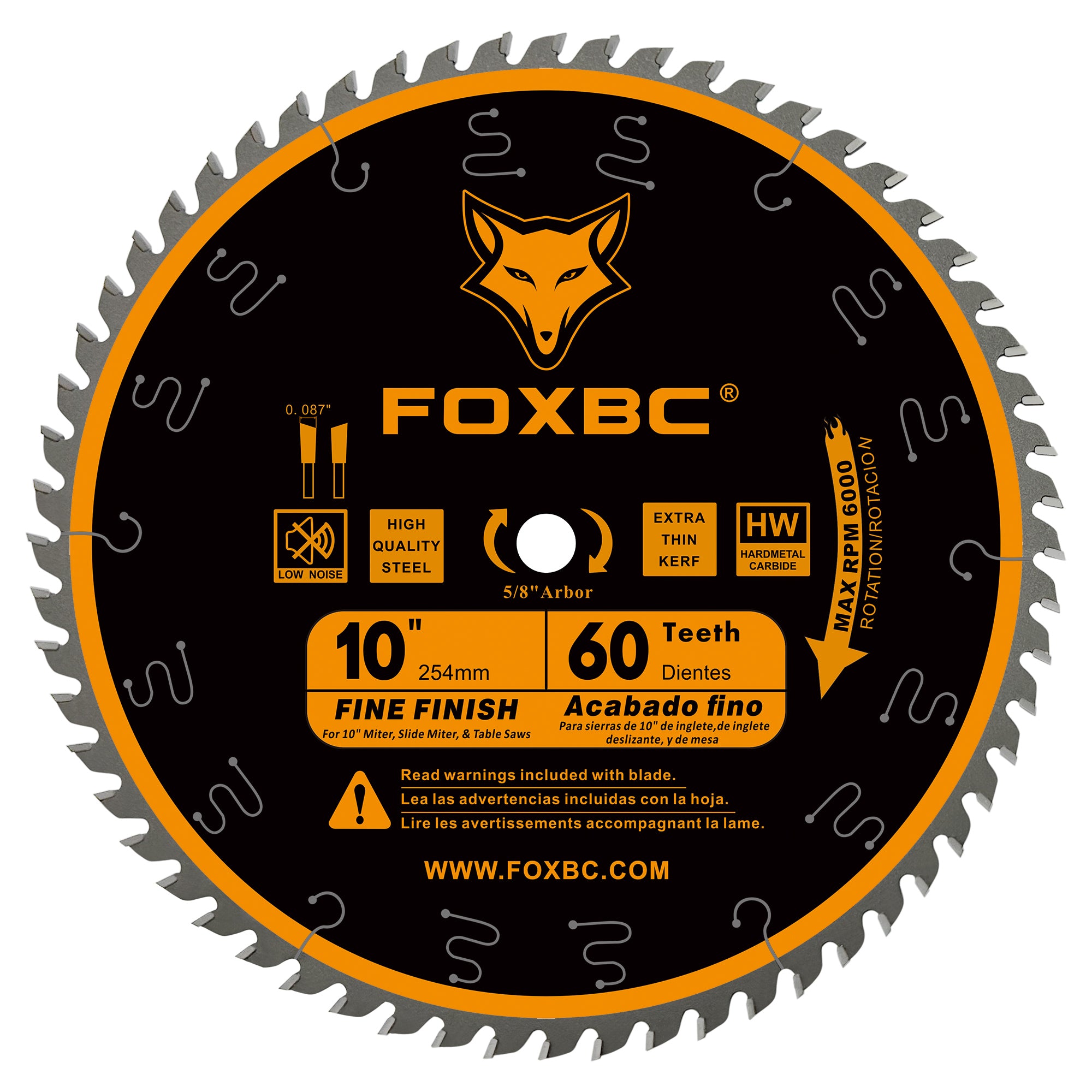 FOXBC Hojas de sierra de inglete/mesa de 10 pulgadas Corte transversal de acabado fino de 60 dientes para sierras de inglete de 10 pulgadas y sierras de mesa DeWalt, Skil, Metabo, Makita