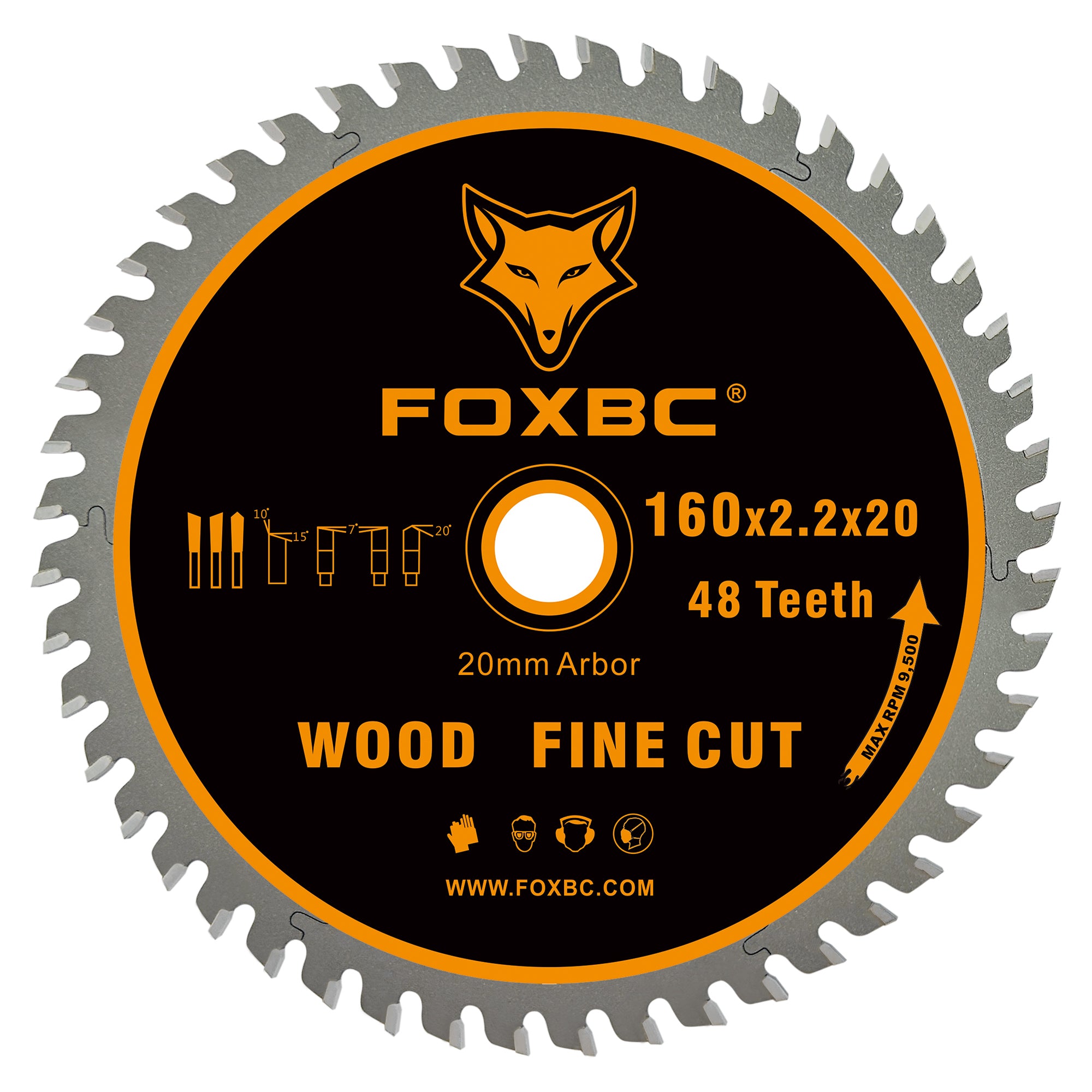 FOXBC 495377 Hoja de sierra de cadena 160x2,2x20mm 48 dientes madera corte fino para Festool TS 55, TSC 55, ATF 55, AP 55, DeWalt DWS520K y Makita SP6000J