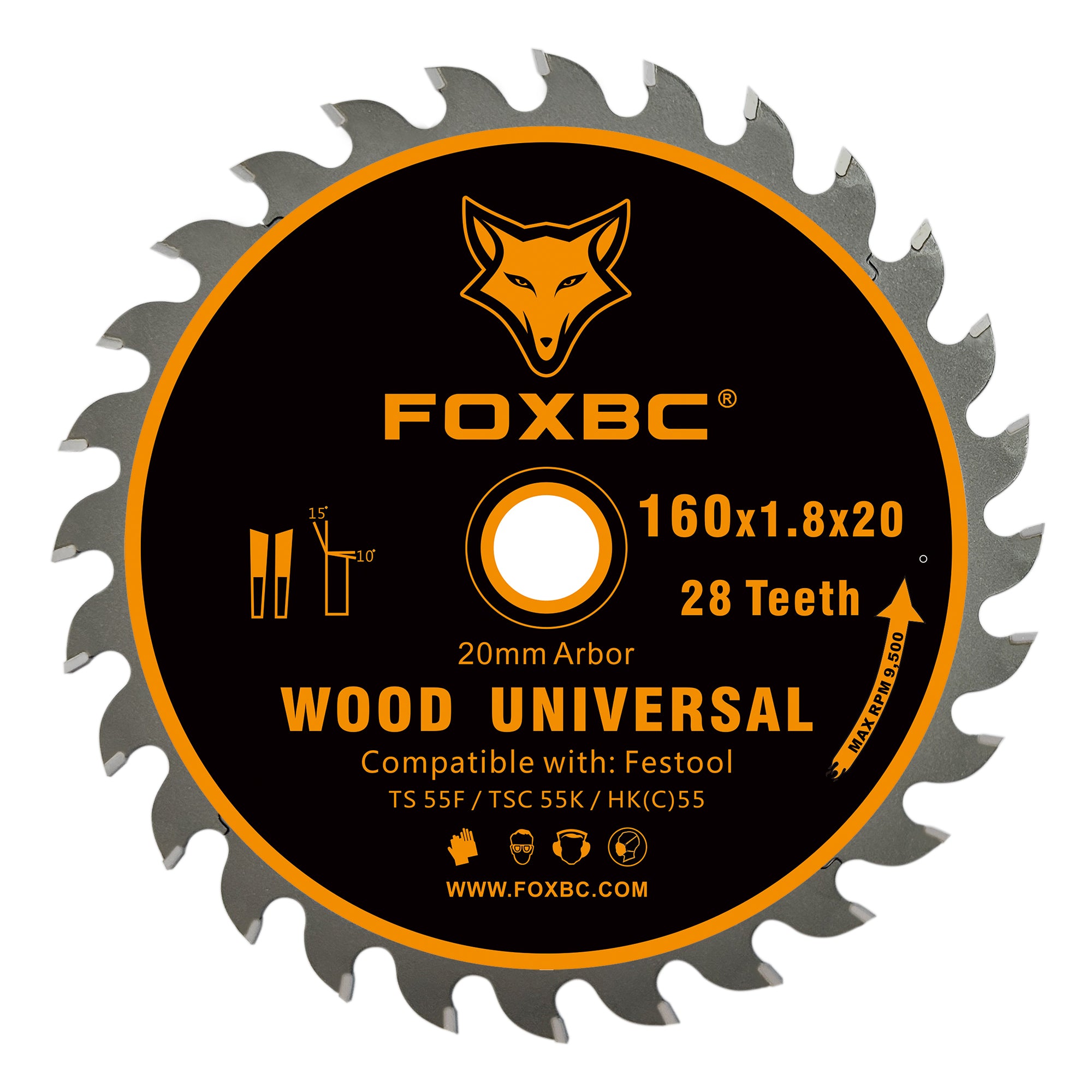FOXBC 205560 Hoja sierras de cadena 28 dientes 160x1,8x20mm para Festool TS 55 F, TSC 55 K, HK 55 y HKC 55, Madera Universal