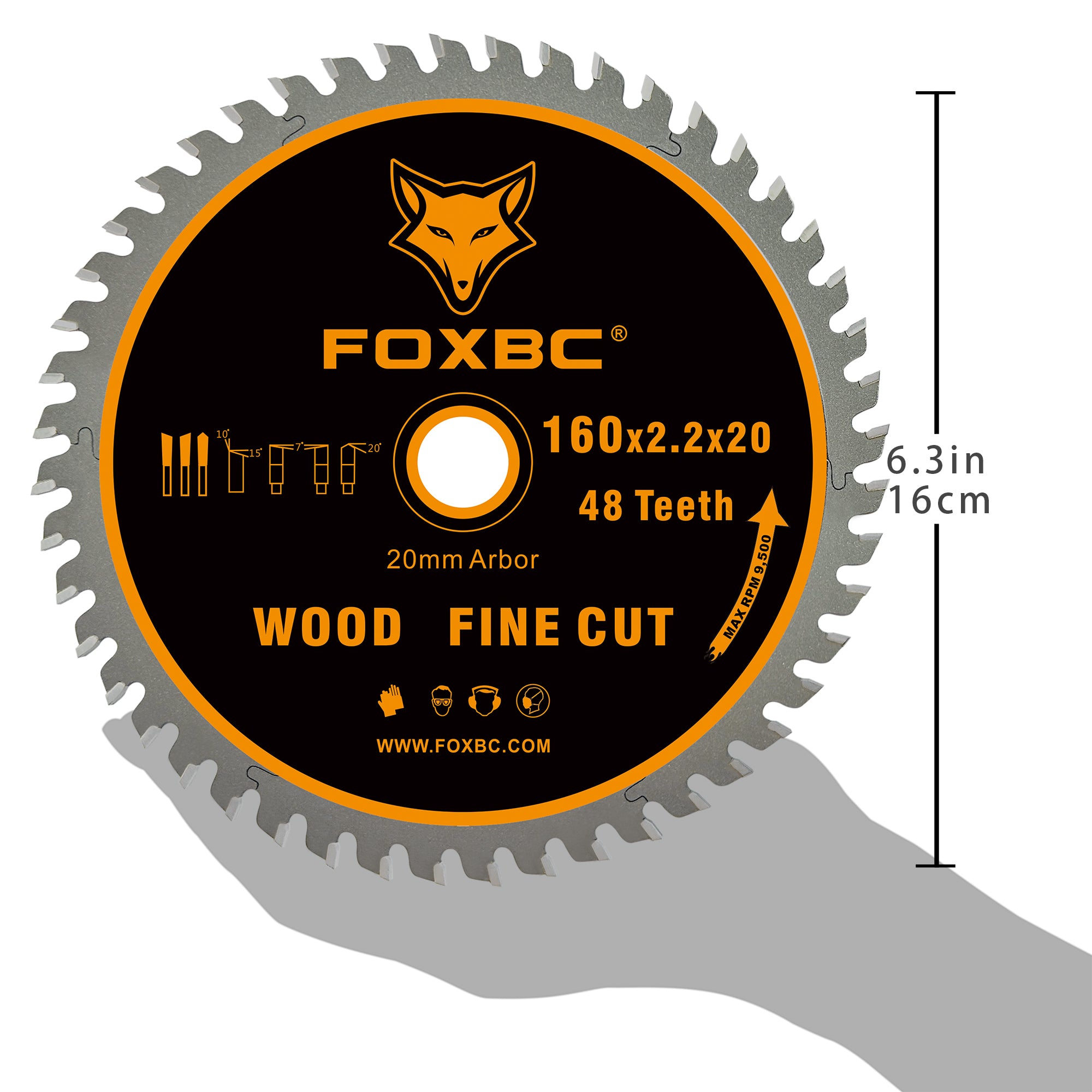 FOXBC 495377 Hoja de sierra de cadena 160x2,2x20mm 48 dientes madera corte fino para Festool TS 55, TSC 55, ATF 55, AP 55, DeWalt DWS520K y Makita SP6000J