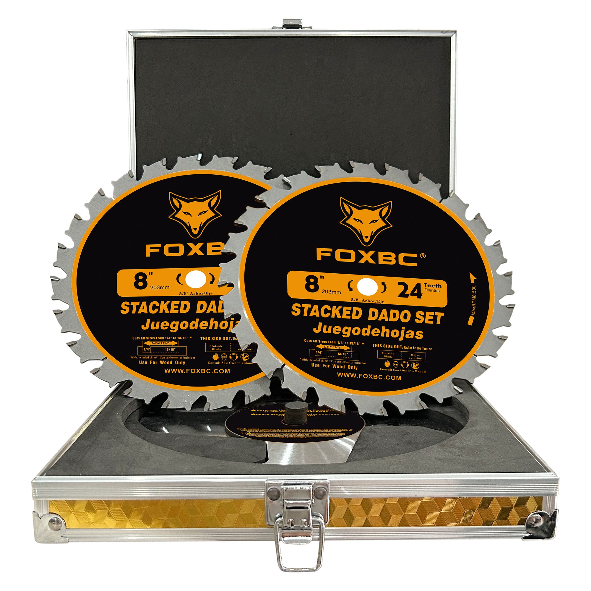 FOXBC Juego de hojas apilables de carburo de 8" para sierra SawStop, Jet, Dewalt, Bosch - 14 piezas