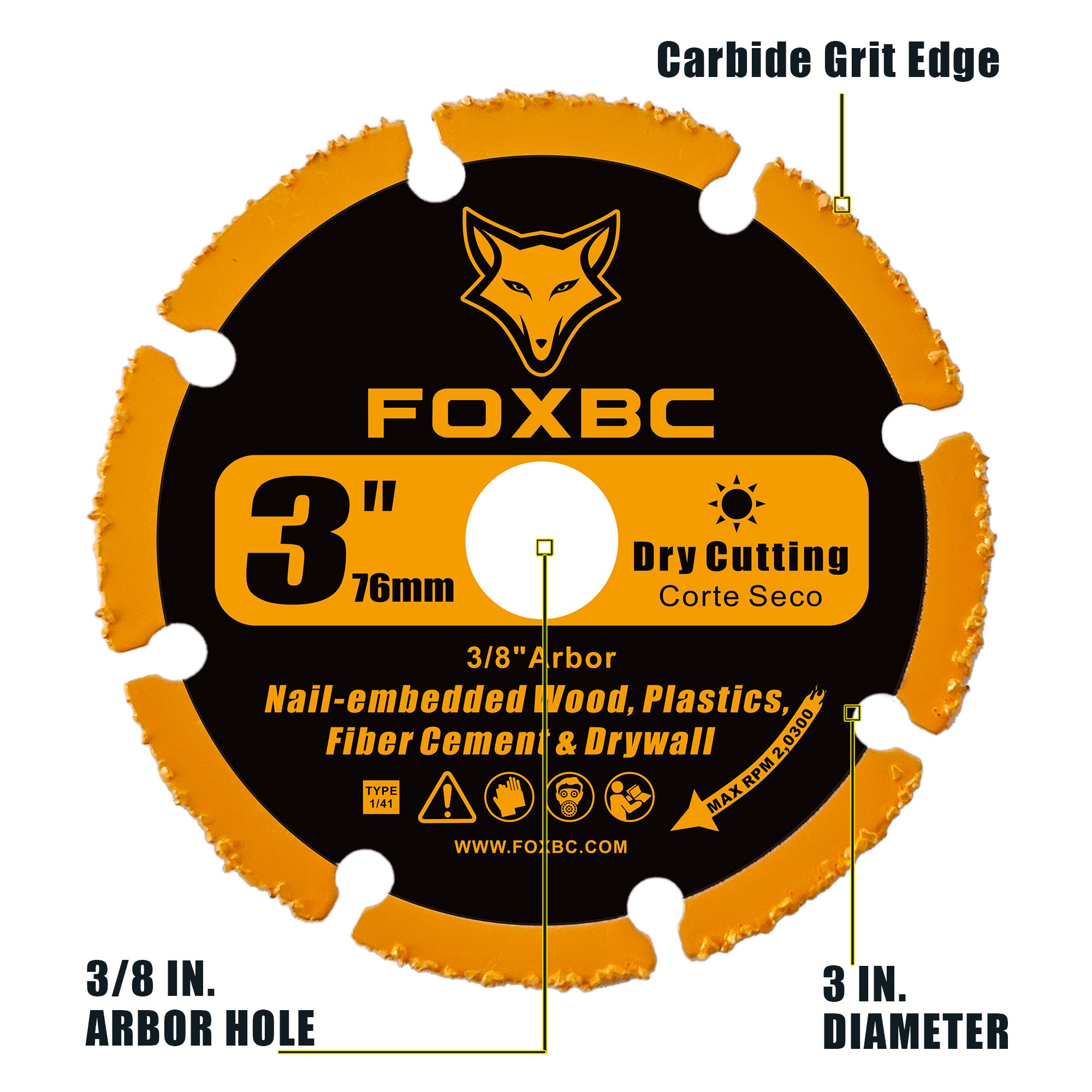 FOXBC 3 Inch Cut Off Wheels, Carbide Grit Cut-Off Disc for woods, plastics, fiber cement or drywall - 3 Pack
