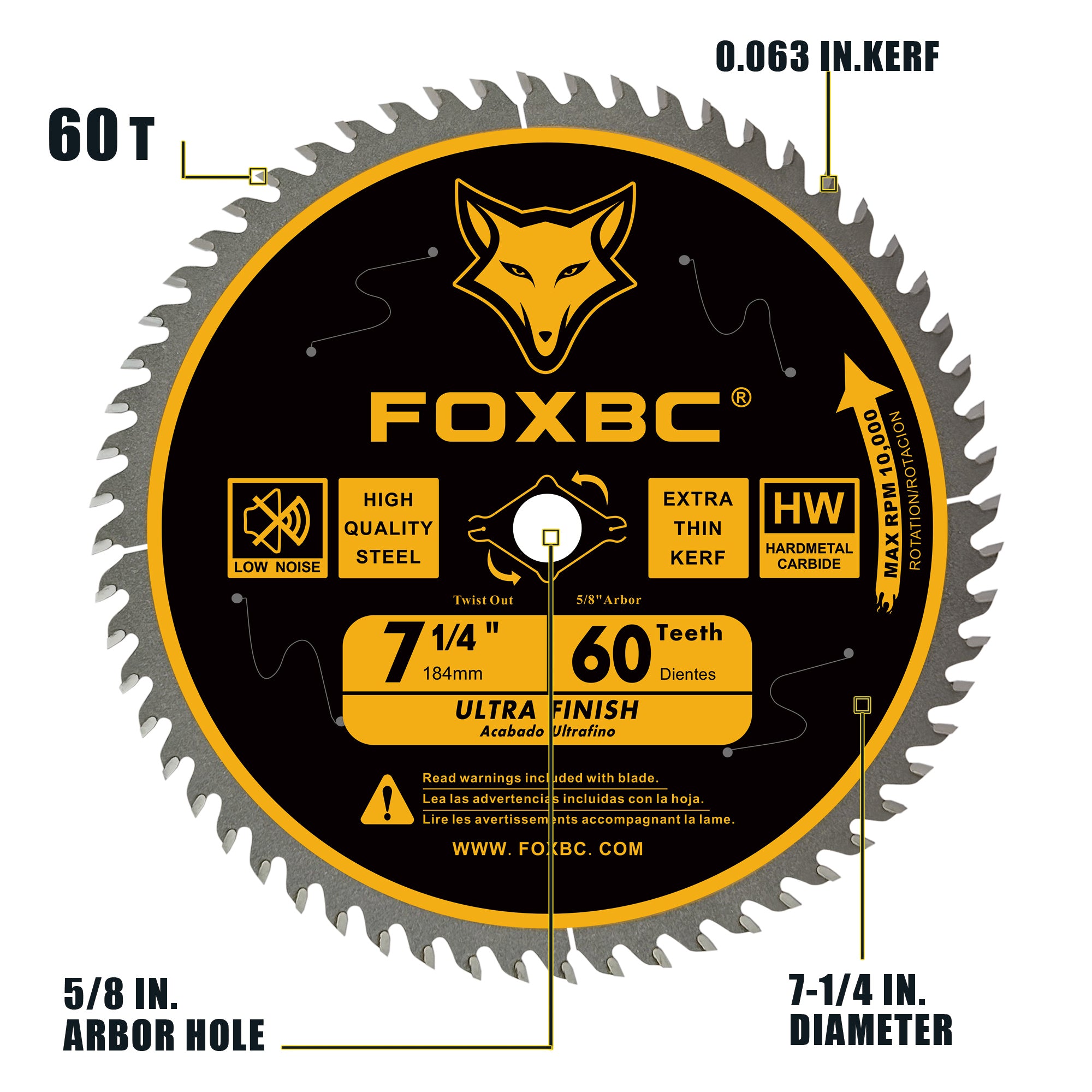 FOXBC Hoja de sierra circular de 7-1/4" de repuesto de 60 dientes para Freud Diablo D0760A D0760X, DeWalt DWA171460