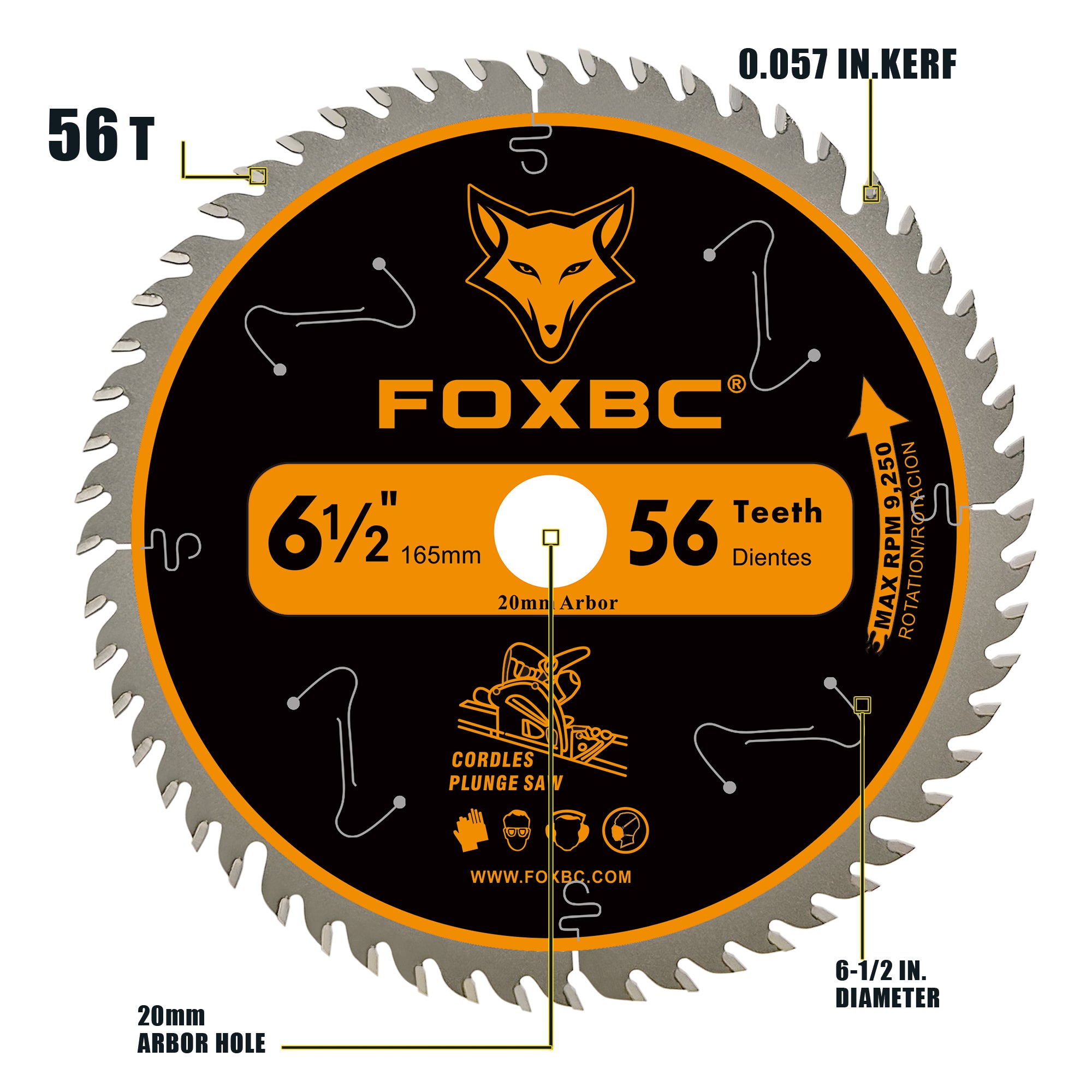FOXBC Hoja de sierra de pista con punta de carburo 56T de 6-1/2" para sierra circular de inmersión Makita B-07353, Wen CT1065, repuesto para Makita B-57342, hoja de sierra Wen BL655