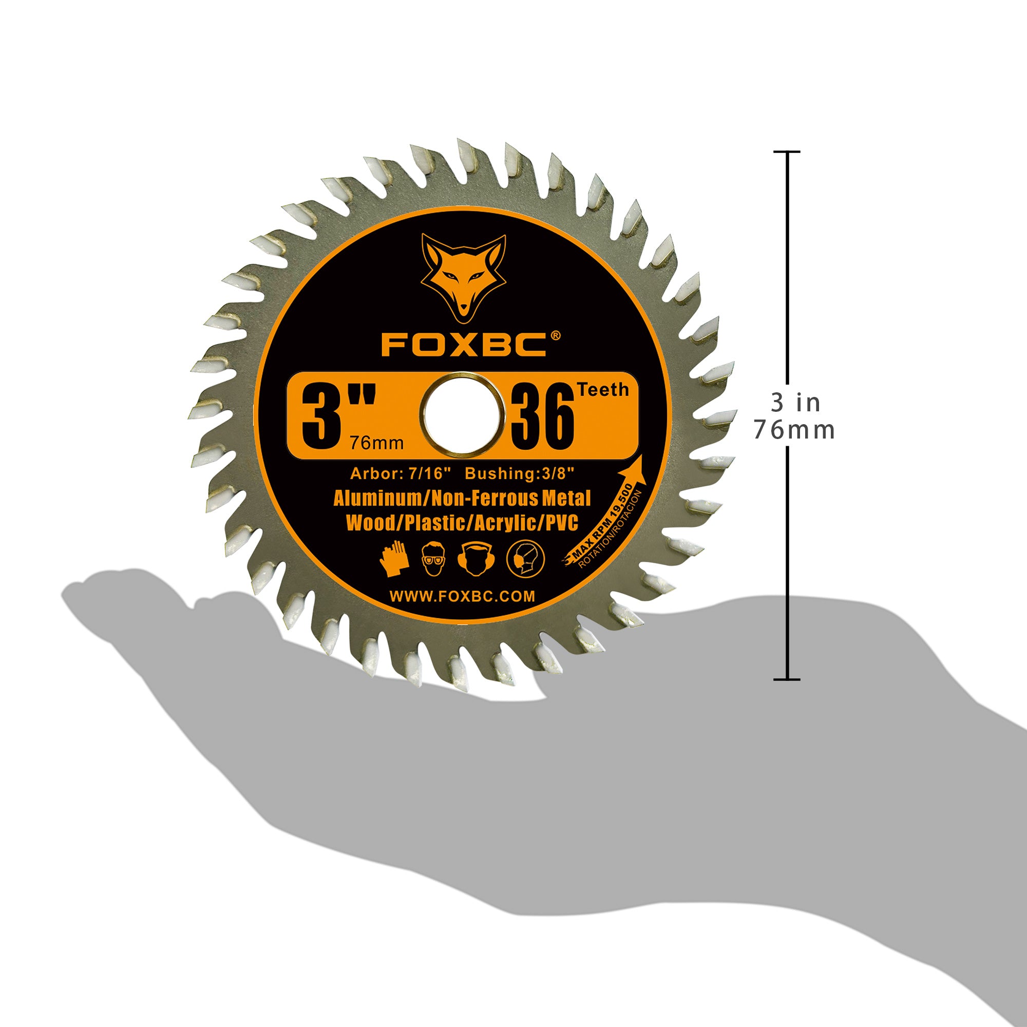 FOXBC 3 Inch Carbide Circular Saw Blade 36 Tooth for Wood, Plastic, PCV, Acrylic, Aluminum with 7/16" Arbor, 3/8" Bushing - 3 Pack