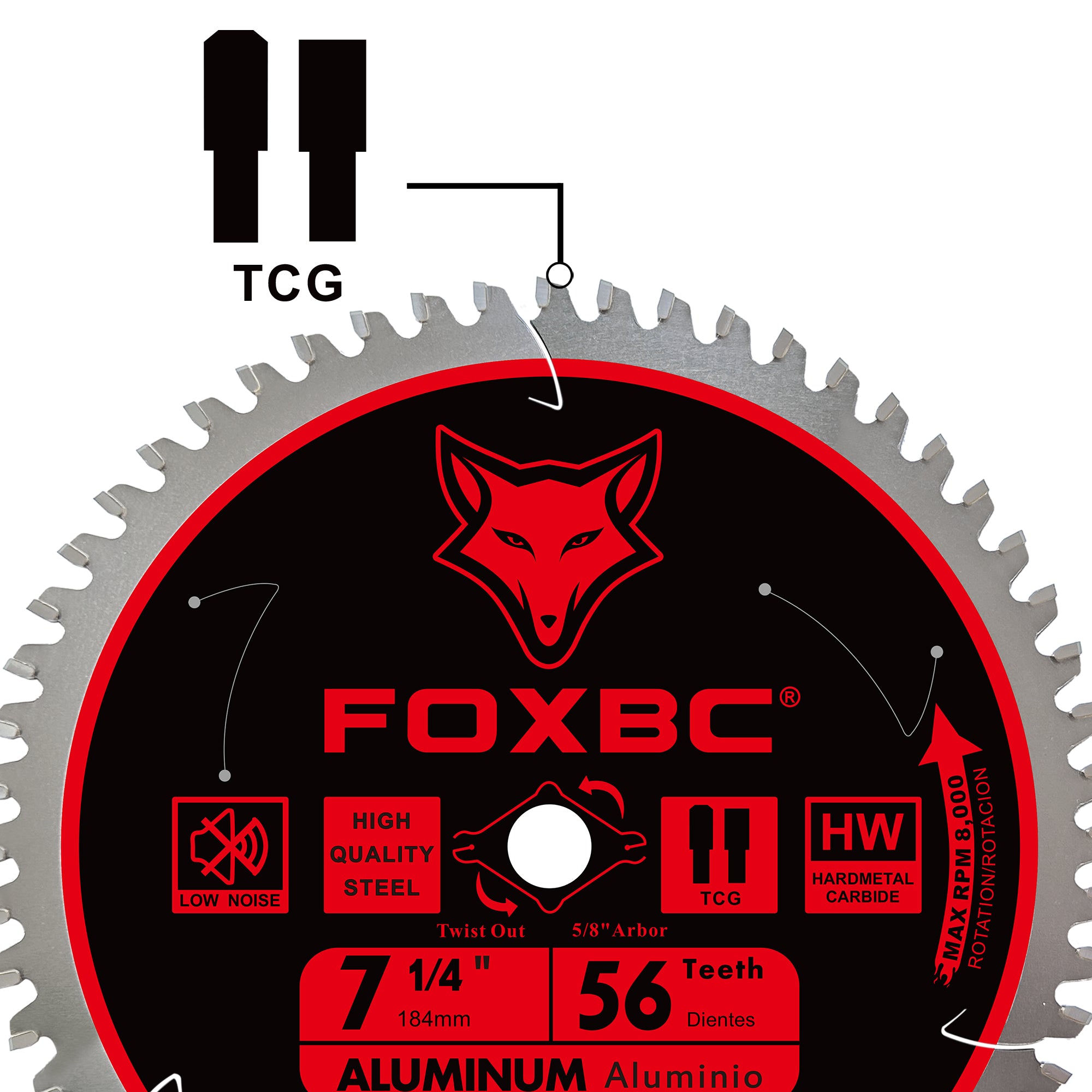 FOXBC 7-1/4 inch Circular Saw Blade 56T Metal Cutting for Aluminum, Copper, Plastic, Brass, Fiberglass with 5/8-Inch Arbor