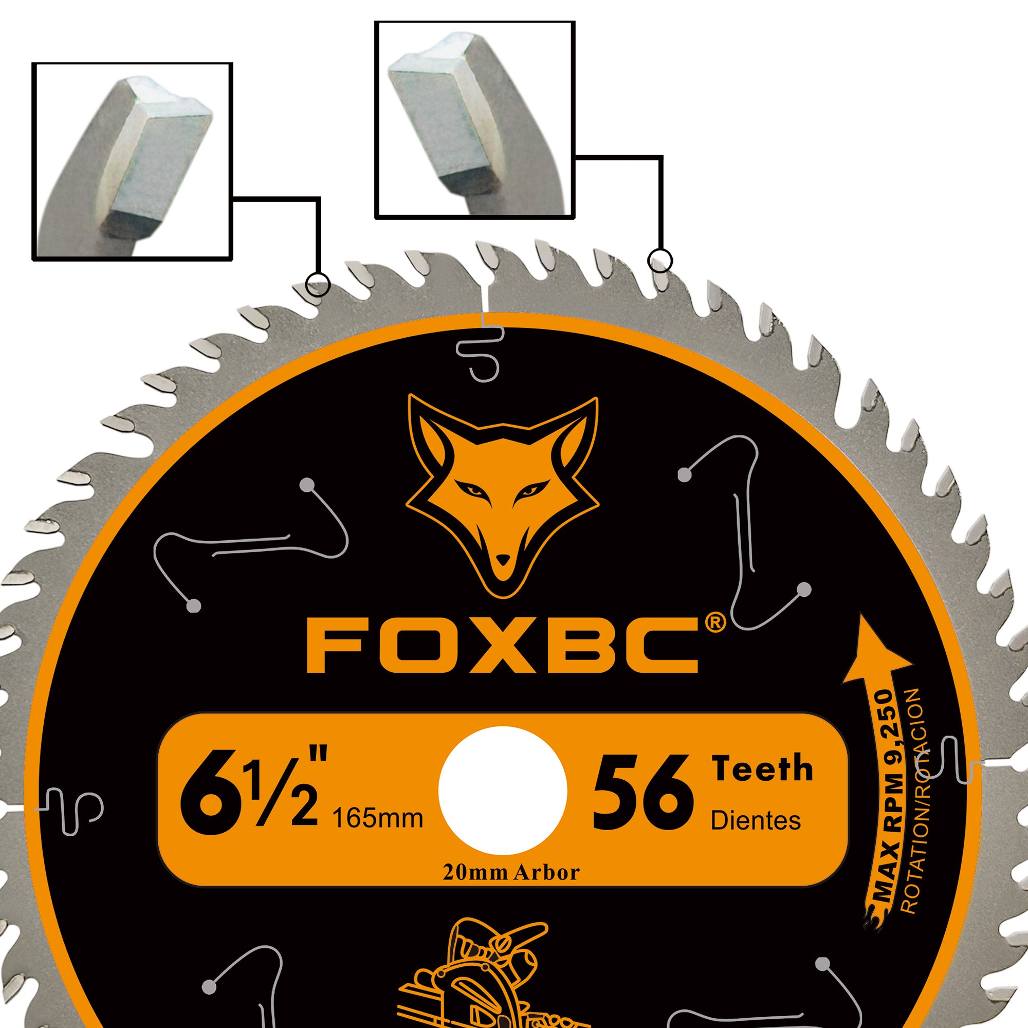 FOXBC Hoja de sierra de pista con punta de carburo 56T de 6-1/2" para sierra circular de inmersión Makita B-07353, Wen CT1065, repuesto para Makita B-57342, hoja de sierra Wen BL655