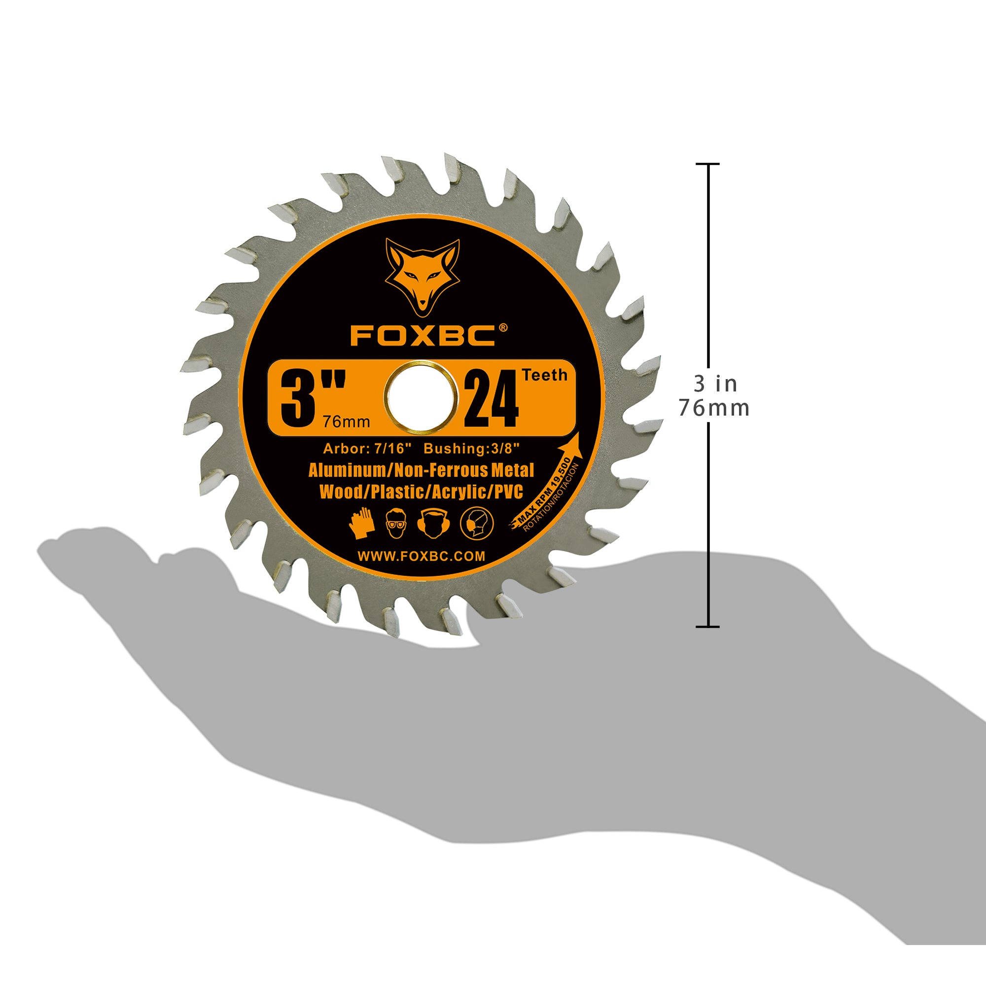 FOXBC 3 Inch 24T Carbide Circular Saw Blade Cuts for Wood, Plastic, PCV, Acrylic, Aluminum with 7/16" Arbor, Compatible with Dremel, Ryobi, Worx, Milwaukee, Dewalt, Ultra-Saws, RotoZip Saws - 3 Pack