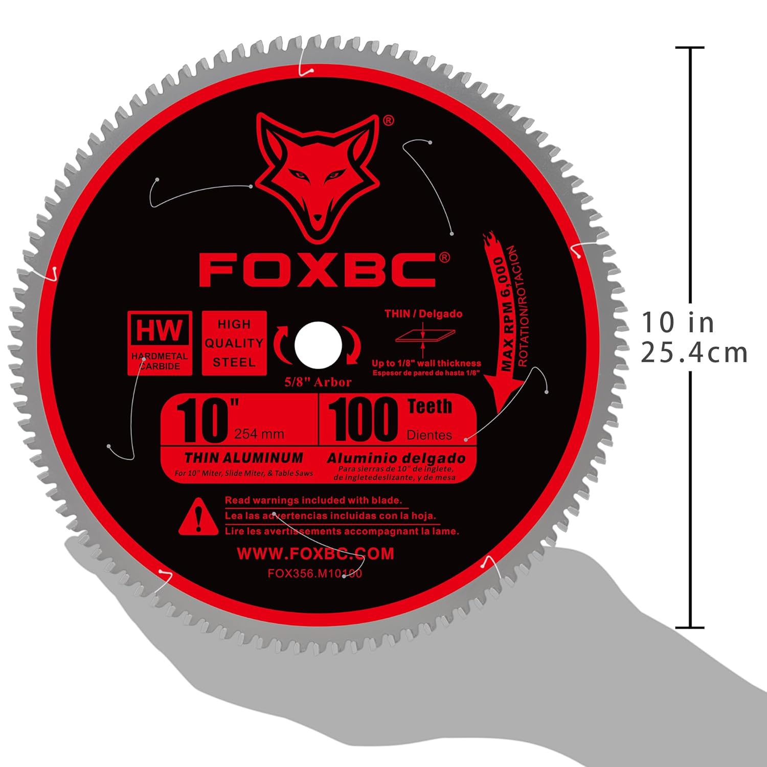 FOXBC 10-Inch Saw Blade 100-Tooth TCG for Aluminum and Non-Ferrous Metal Cutting with 5/8-Inch Arbor