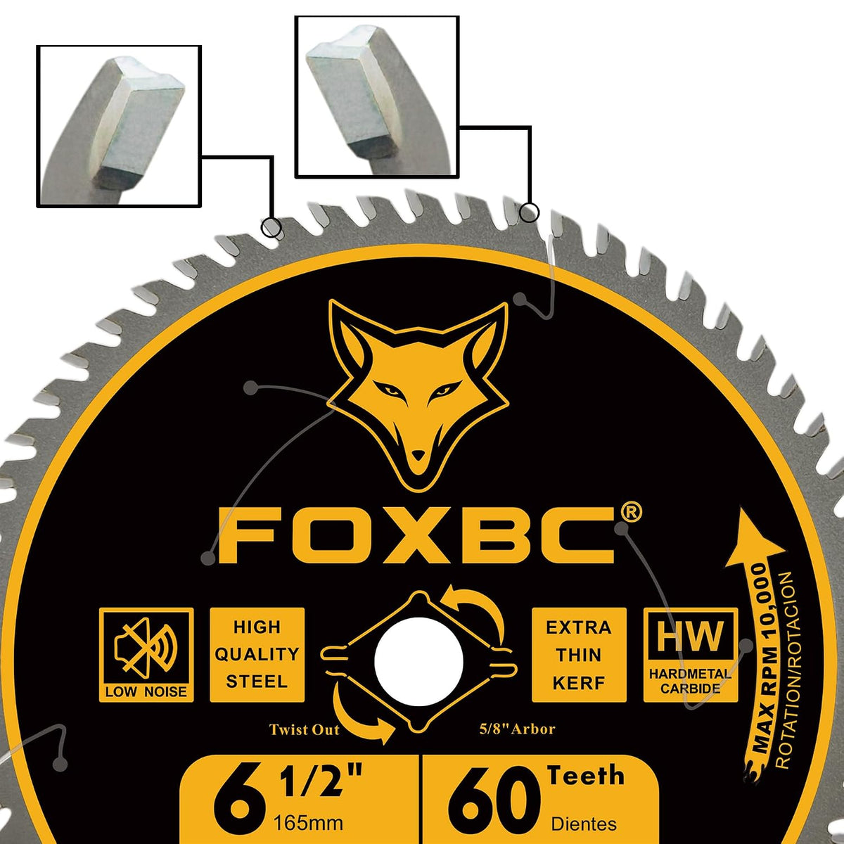 FOXBC 6-1/2 inch Circular Saw Blade for Wood, 60-Tooth, Ultra Fine Finish - 2PK