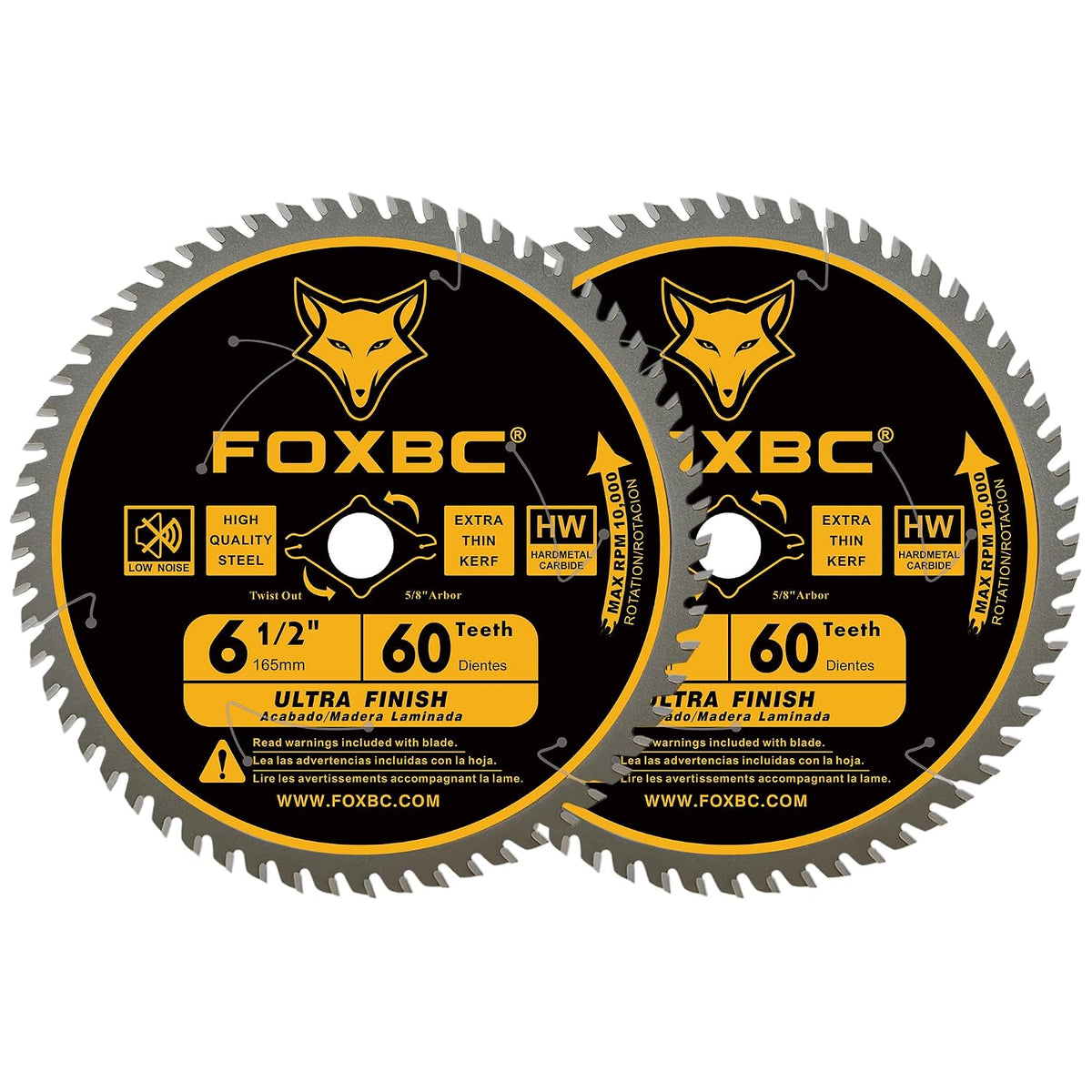 FOXBC 6-1/2 inch Circular Saw Blade for Wood, 60-Tooth, Ultra Fine Finish - 2PK