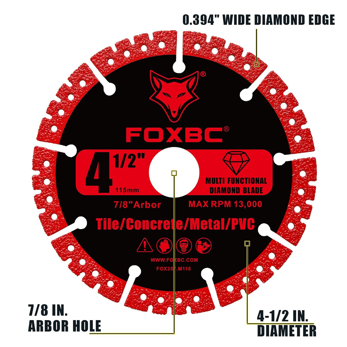 FOXBC 4-1/2 inch Diamond Blades, Multi-Purpose Metal Cutting Wheel - 3 Pack