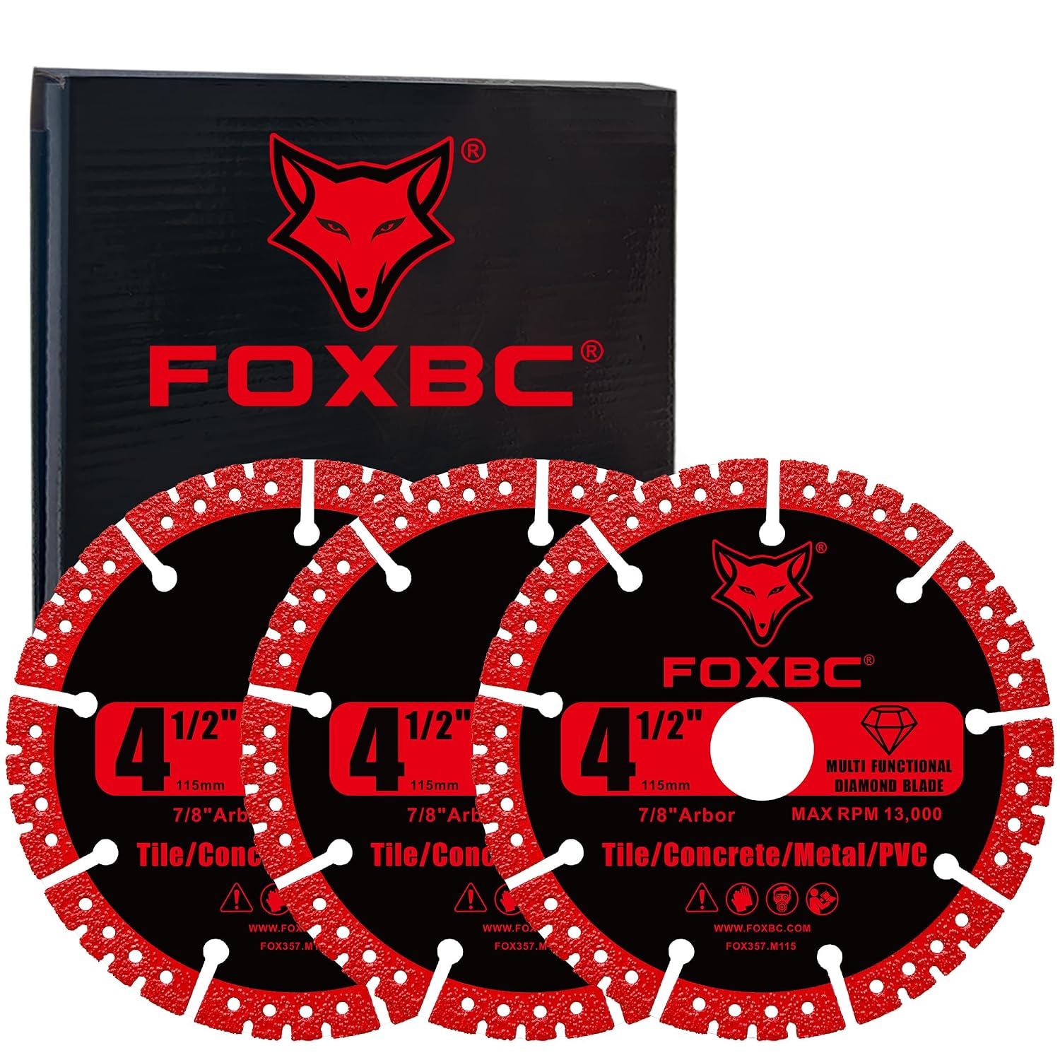 FOXBC 4-1/2 inch Diamond Blades, Multi-Purpose Metal Cutting Wheel - 3 Pack