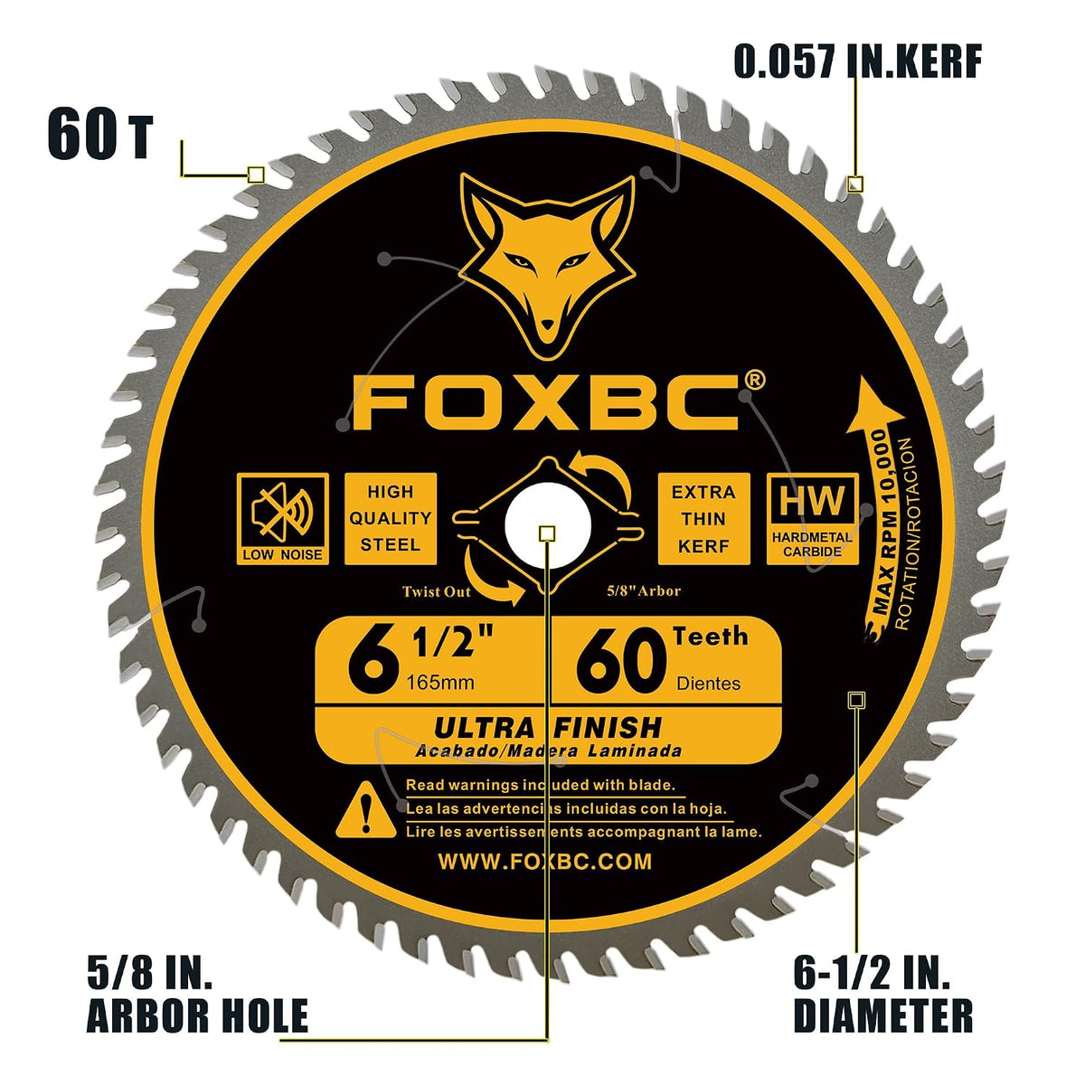 FOXBC 6-1/2 inch Circular Saw Blade for Wood, 60-Tooth, Ultra Fine Finish - 2PK