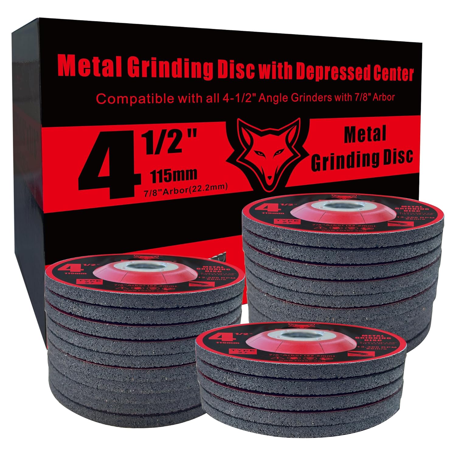 FOXBC 4-1/2 Inch Grinding Disc for Angle Grinder, Aluminum Oxide Grinding Wheel for Metal & Stainless Steel, Type 27, Depressed Center 4-1/2" x 1/4" x 7/8" - 25 Pack