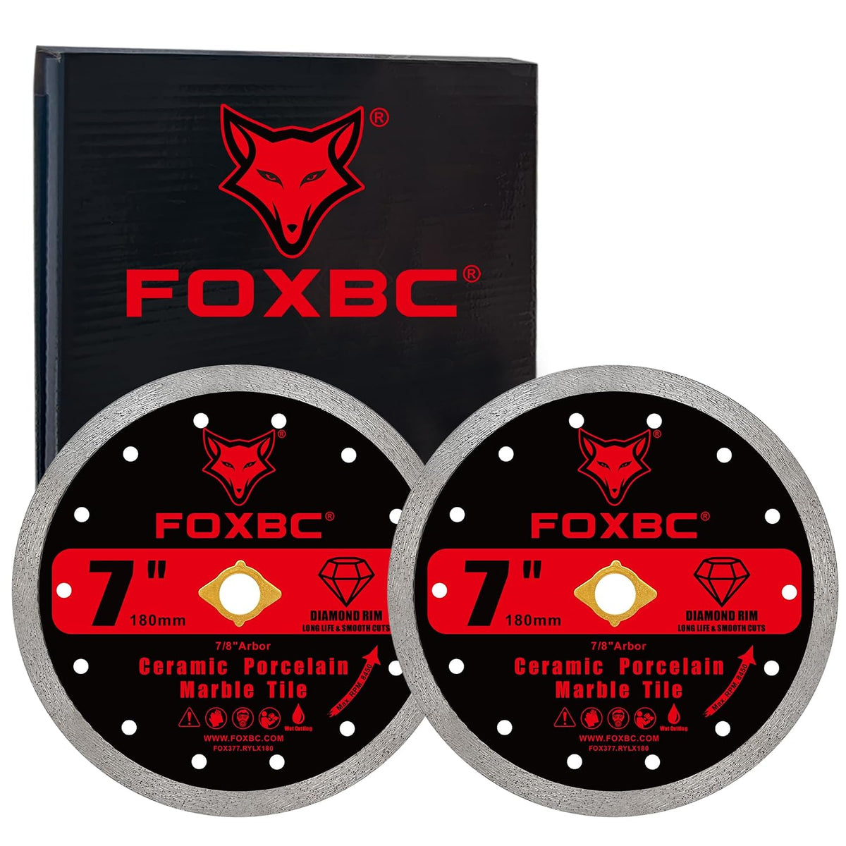 FOXBC 7 Inch Continuous Rim Diamond Blade Masonry Cut-Off Disc - 2 Pack
