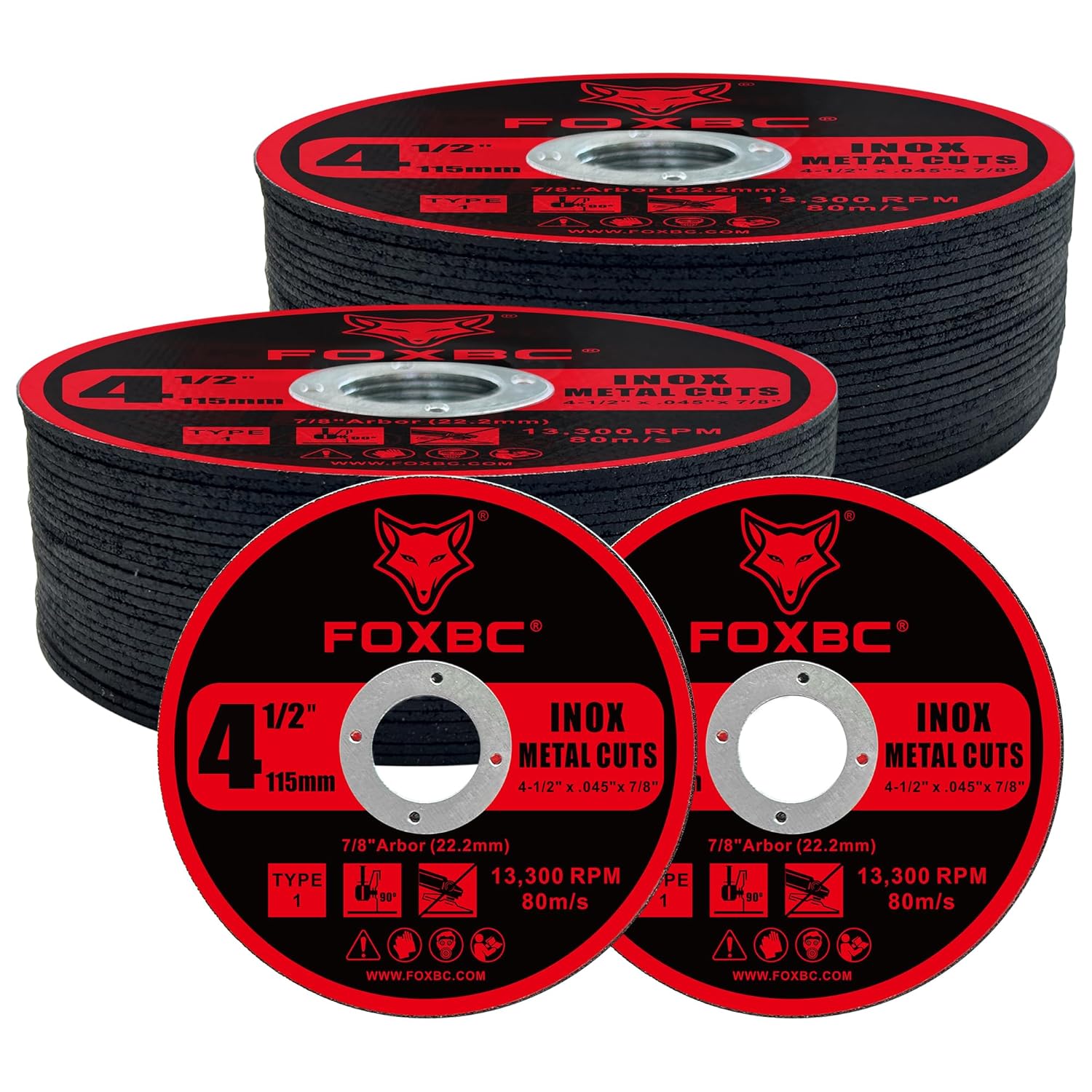 FOXBC 4-1/2 Inch Cut Off Wheel Discs for Angle Grinder, Cutting for Metal & Stainless Steel, 4-1/2" x .045" x 7/8" - 50 Pack