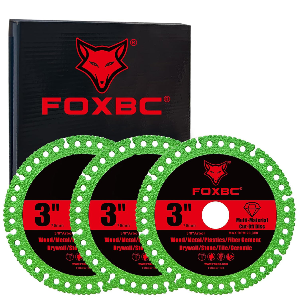 FOXBC 3 Inch Diamond Cut-Off Wheel Disc, Multi-Material Saw Blades - 3 Pack