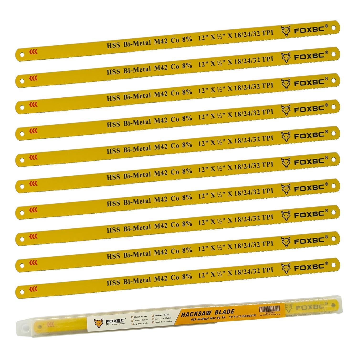 FOXBC Hoja de sierra para metales de 12 pulgadas, dientes variables 18/24/32 TPI, corte de metal bimetálico M42, paquete de 10