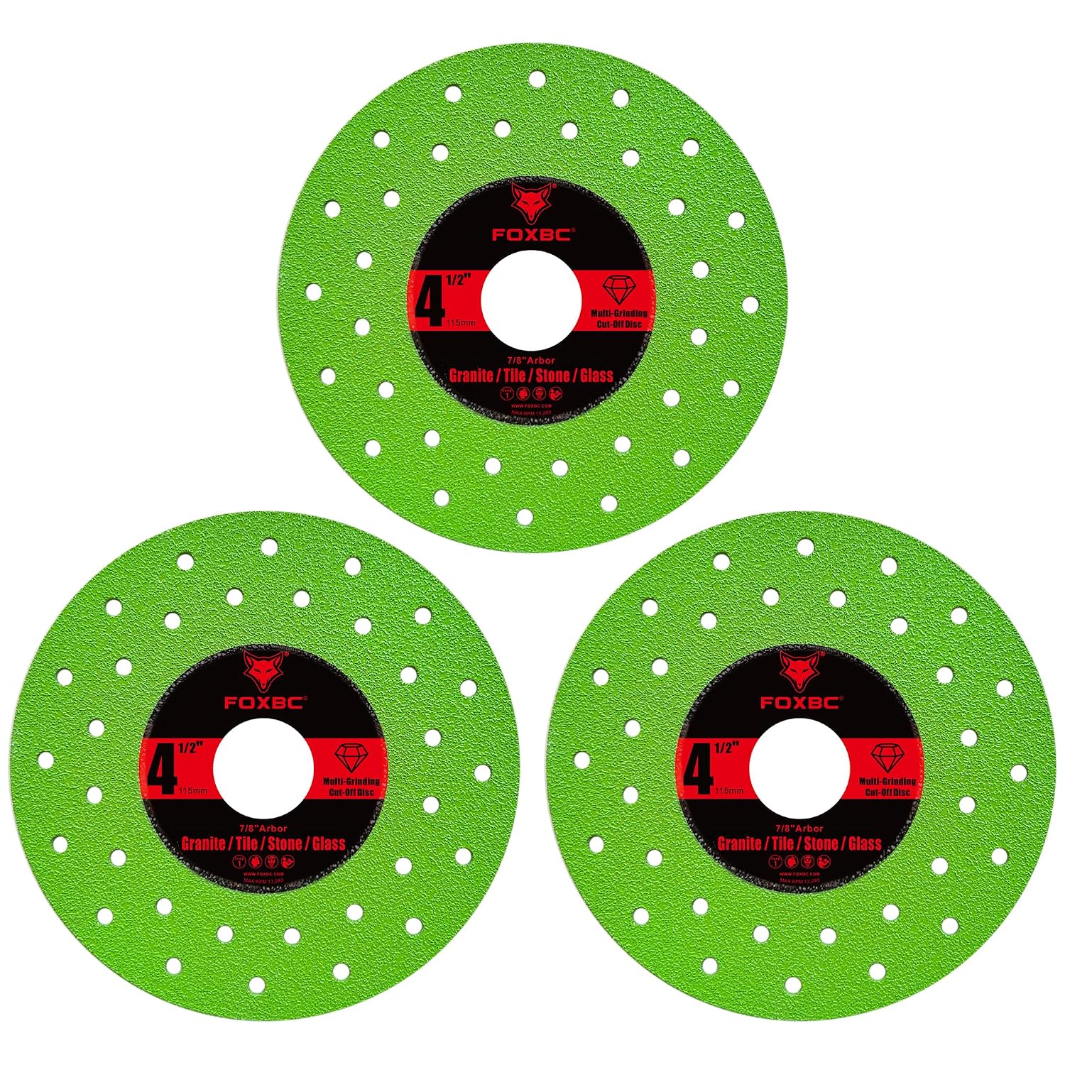 FOXBC 4-1/2 inch Tile Cutter Diamond Saw Blades for Angle Grinder, Multi-Purpose Cut-Off & Grinding Disc for Porcelain, Glass, Ceramic, Marble, Stone, 7/8" Arbor - 3 Pack