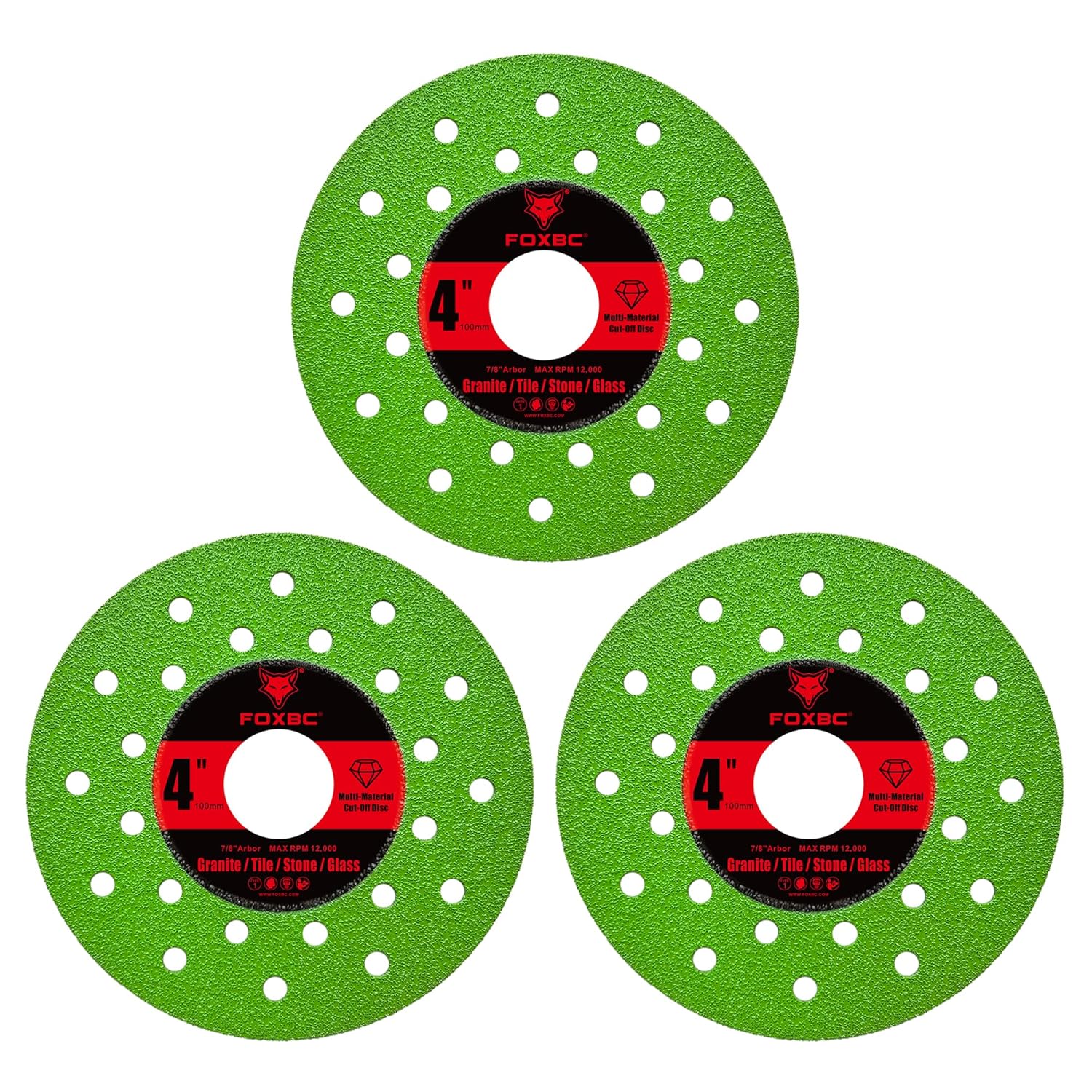 FOXBC 4 inch Diamond Rock Slab Grinding Cut Off Multi-Material Disc for Angle Grinder, for Granite, Marble, Tile, Stone, Glass, 7/8" Arbor - 3 Pack