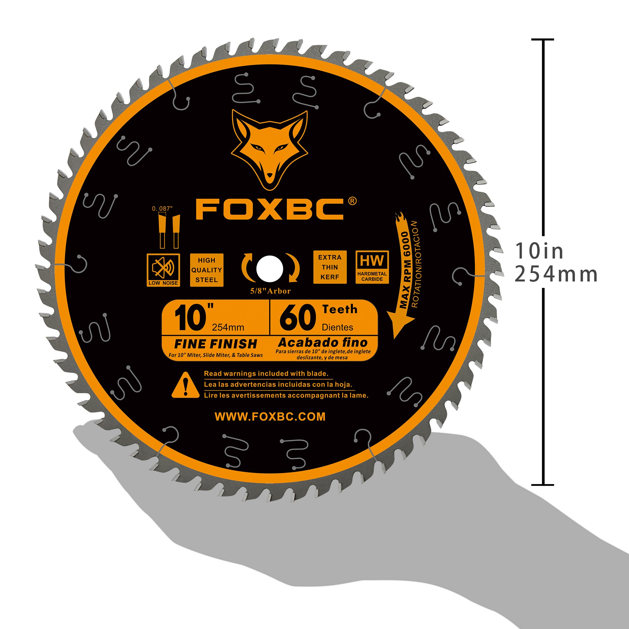 FOXBC Hojas de sierra de inglete/mesa de 10 pulgadas Corte transversal de acabado fino de 60 dientes para sierras de inglete de 10 pulgadas y sierras de mesa DeWalt, Skil, Metabo, Makita