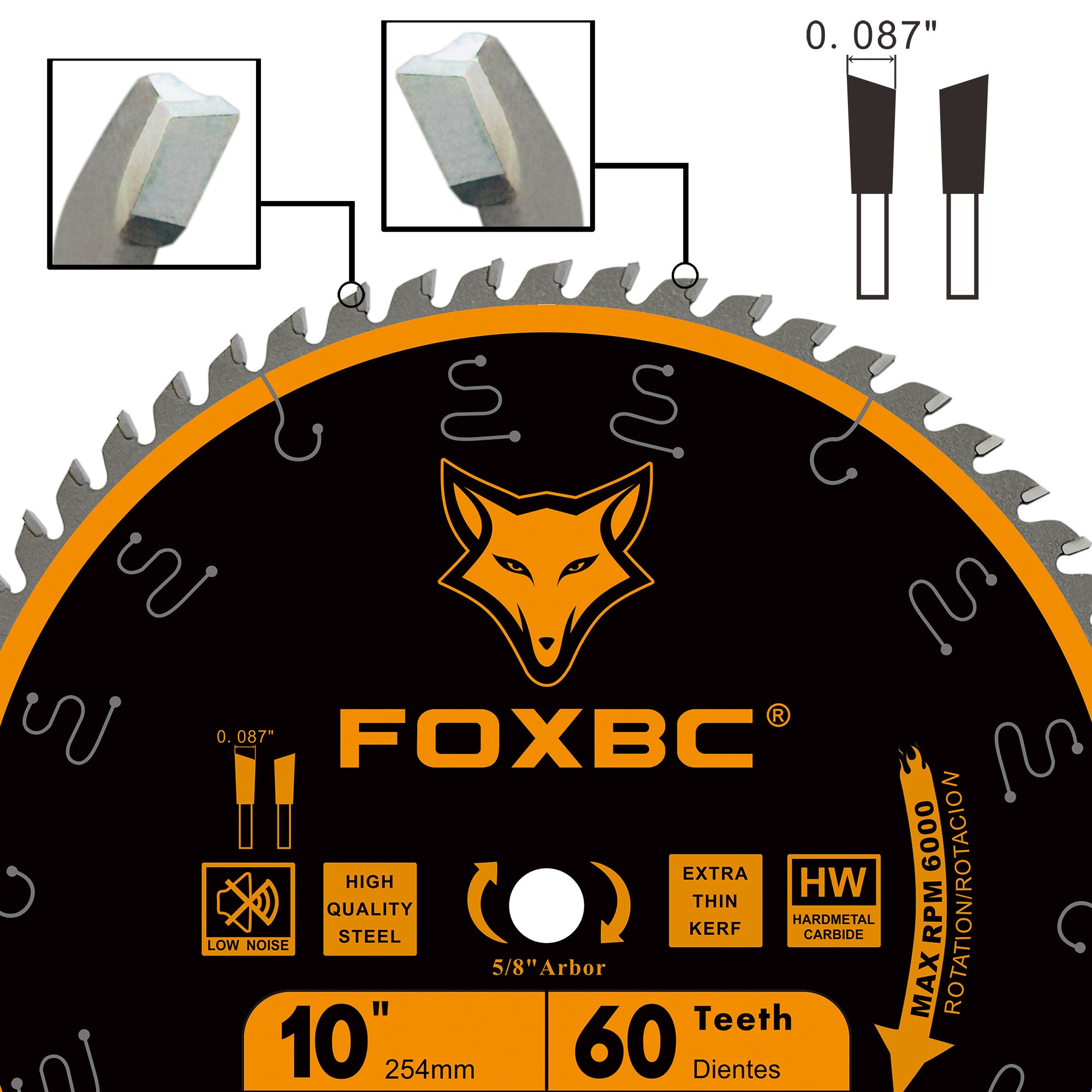 FOXBC Hojas de sierra de inglete/mesa de 10 pulgadas Corte transversal de acabado fino de 60 dientes para sierras de inglete de 10 pulgadas y sierras de mesa DeWalt, Skil, Metabo, Makita
