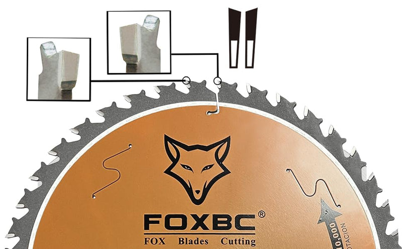 Hoja de sierra de mesa FOXBC de 8-1/4", hoja de sierra circular de acabado de 40 dientes con eje de 5/8", perforación de diamante