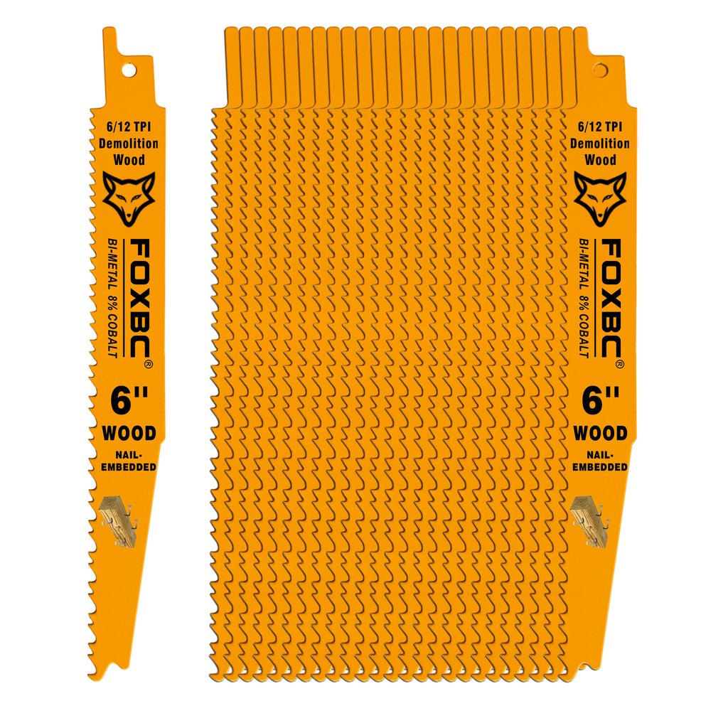 6 Inch Blade FOXBC 6 Inch 6/12 TPI Demolition Wood Reciprocating Saw Blades for Nai
