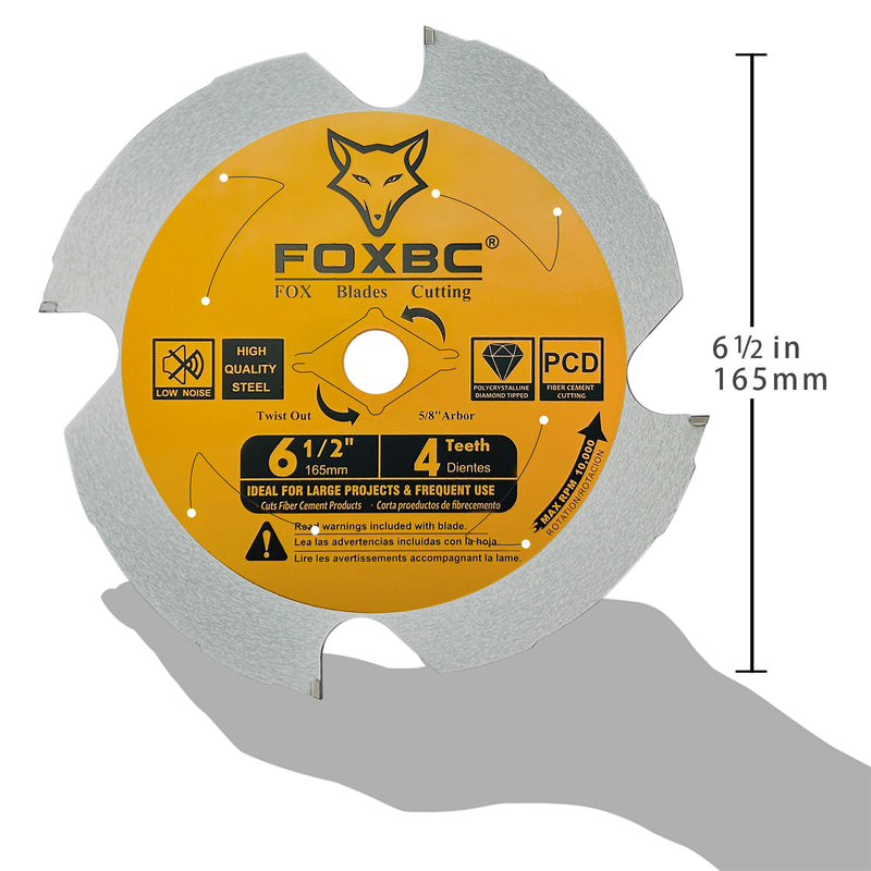 FOXBC 6-1/2 inch 4 Tooth Polycrystalline Diamond (PCD) Hardie Fiber Cement Saw Blade, 5/8 Arbor