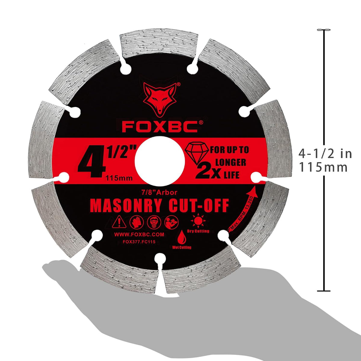 FOXBC 4-1/2 Inch Segmented Diamond Blade for Masonry & Concrete Cut-Off Discs for Angle Grinder, 7/8" Arbor, 3 Pack