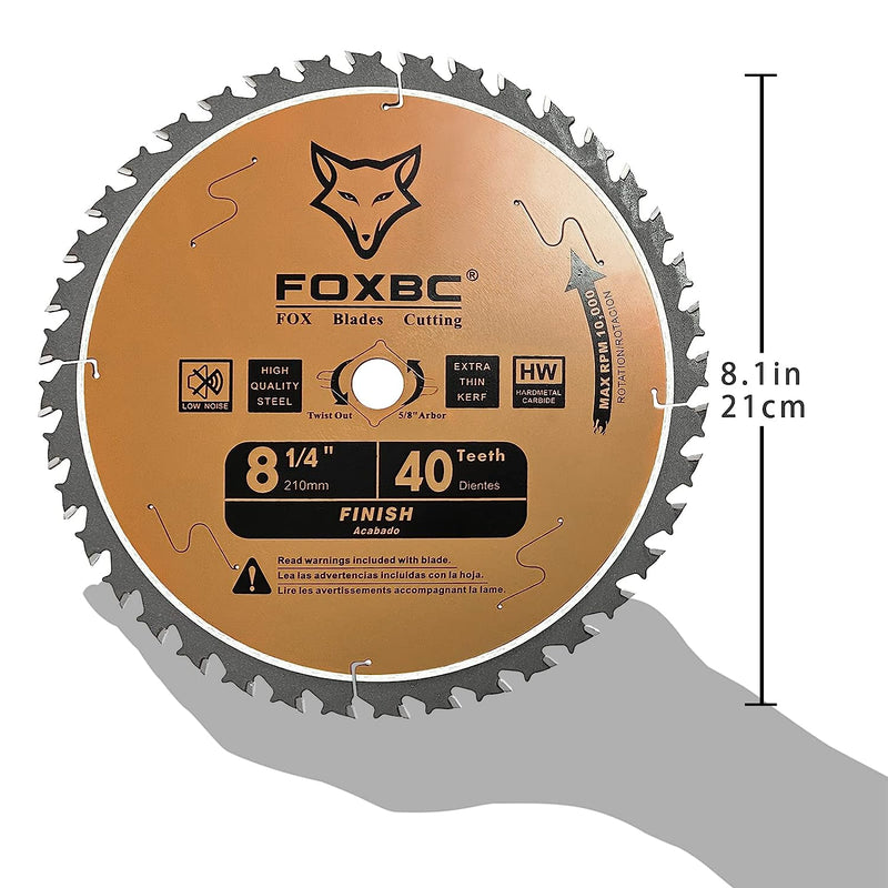FOXBC 8-1/4" Table Saw Blade 40 Tooth Finishing Circular Saw Blade with 5/8" Arbor, Diamond Knockout