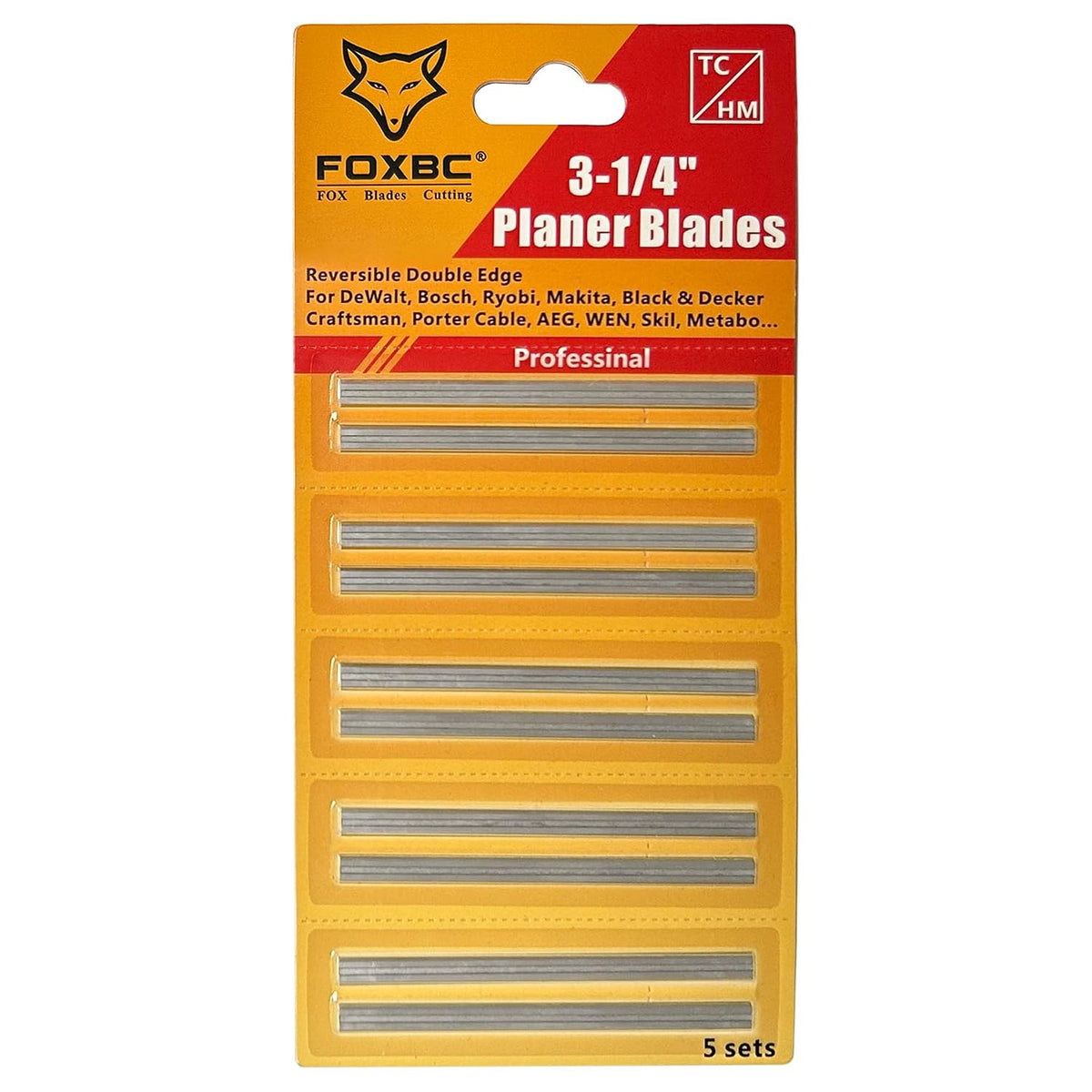 FOXBC 3-1/4 Inch Planer Blades Replacement for DeWalt, Makita, Bosch, Wen 6530, Ryobi, Craftsman and More 3-1/4 Hand Portable Planers - HSS, Carbide - 20 Pack
