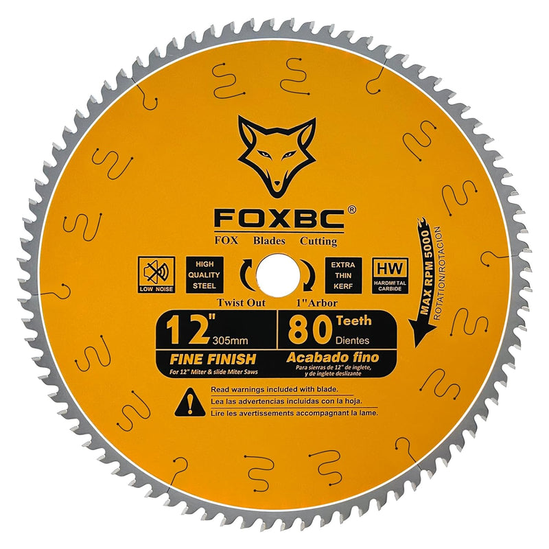 FOXBC 12-Inch Miter Saw Blade, Crosscutting, Tungsten Carbide, 80-Tooth