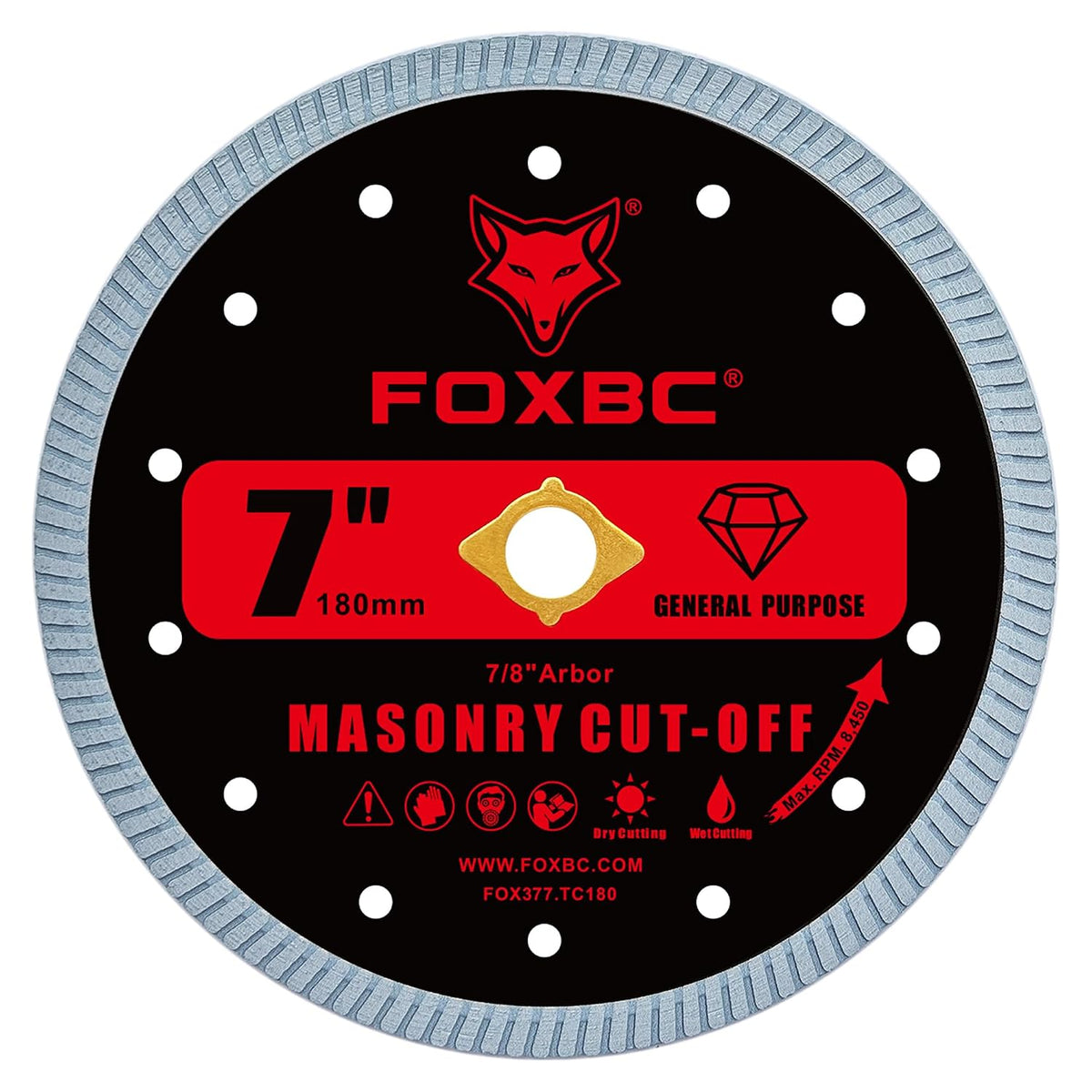 FOXBC 7 Inch Diamond Blades Turbo Masonry & Concrete Cut-Off Disc for Angle Grinder, 7/8-Inch Arbor - 2 Pack