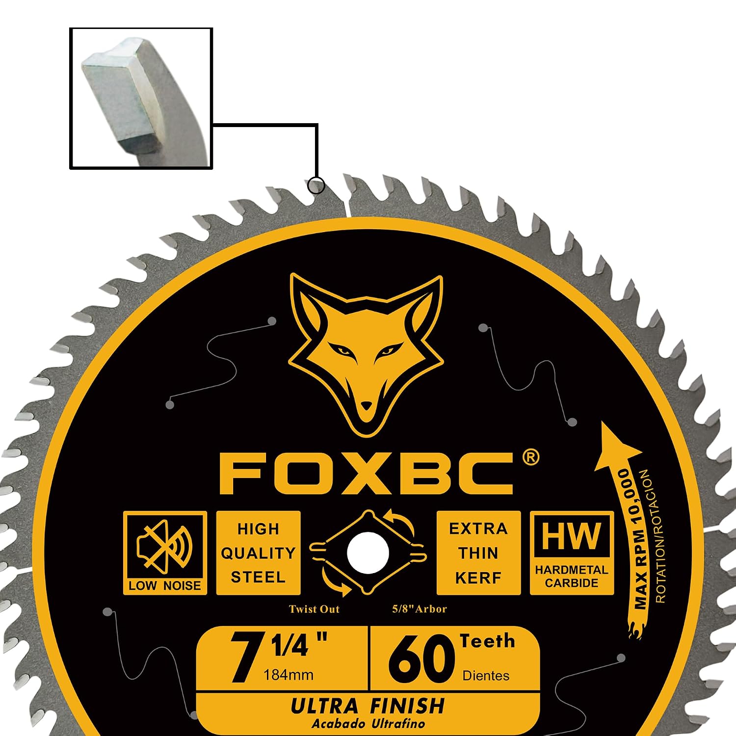 FOXBC 7-1/4 inch Circular Saw Blade for Wood, 60-Tooth, Ultra Fine Finish - 2PK
