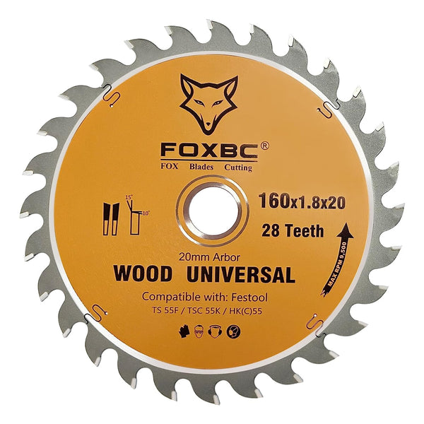 FOXBC 205560 Hoja sierras de cadena 28 dientes 160x1,8x20mm para Festool TS 55 F, TSC 55 K, HK 55 y HKC 55, Madera Universal