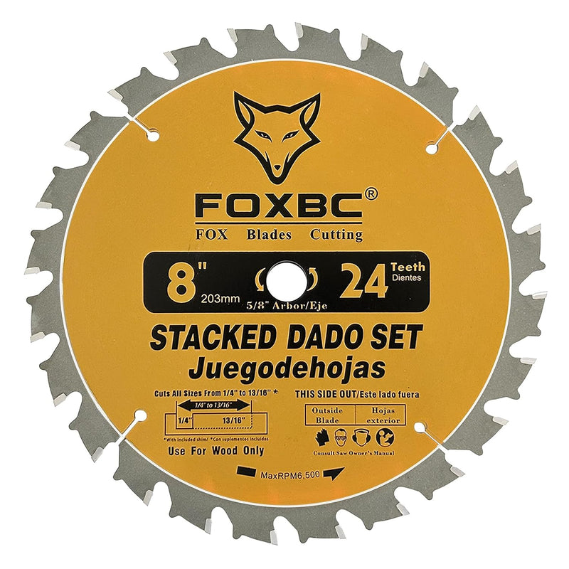 FOXBC Juego de hojas apilables de carburo de 8" para sierra SawStop, Jet, Dewalt, Bosch - 14 piezas