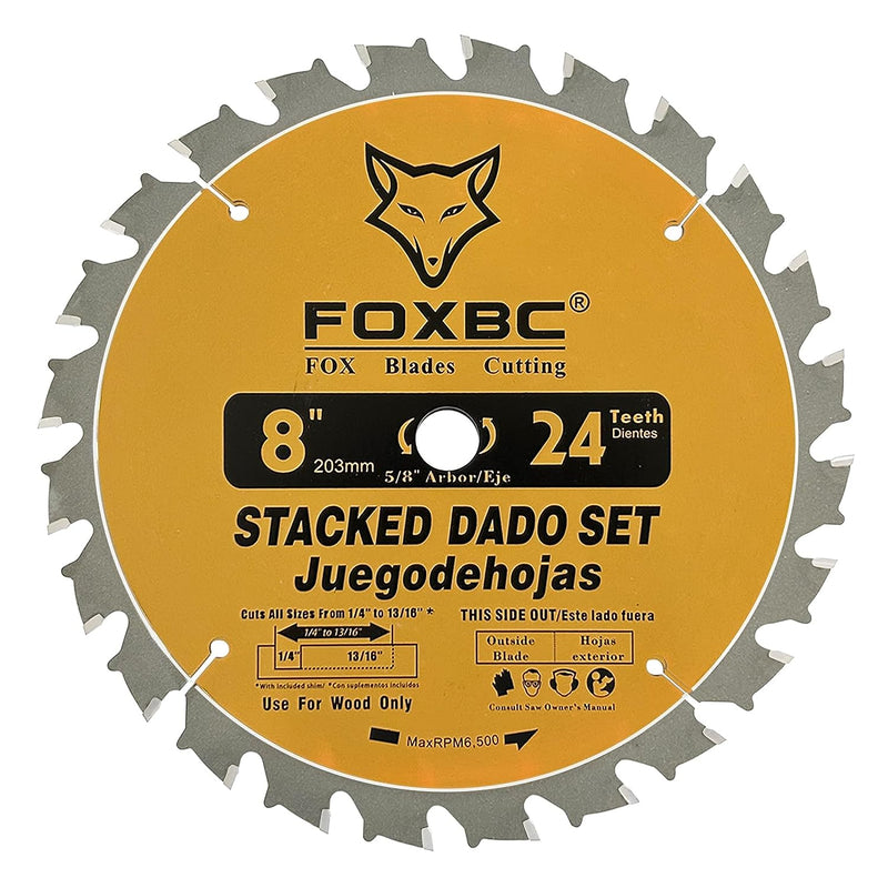 FOXBC 8" Carbide Stacking Dado Blade Set for SawStop, Jet, Dewalt, Bosch Saw - 14 Pieces