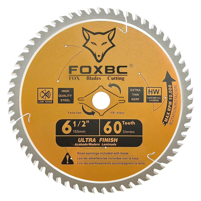 FOXBC 6-1/2 inch Circular Saw Blade Ultra Fine Finish 60-Tooth for Wood Cutting, Thin-Kerf with 5/8" Arbor