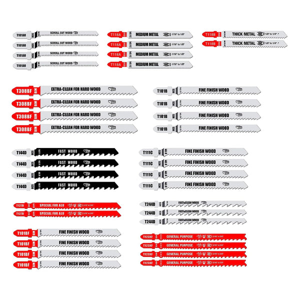 FOXBC Jigsaw Blades Set Multi-Purpose for Cutting Wood & Metal, T-Shank Jig Saw Blades - 40 Pack