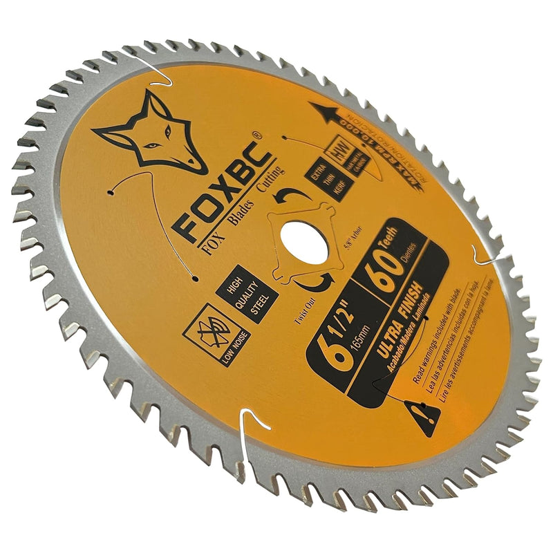 FOXBC 6-1/2 inch Circular Saw Blade Ultra Fine Finish 60-Tooth for Wood Cutting, Thin-Kerf with 5/8" Arbor