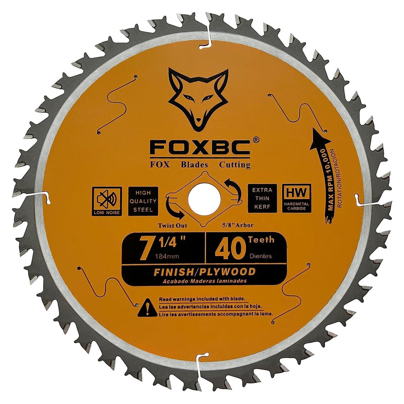 FOXBC 7-1/4" Circular Saw Blade 40 Tooth, Finishing Saw Blade with 5/8" Arbor, Diamond Knockout