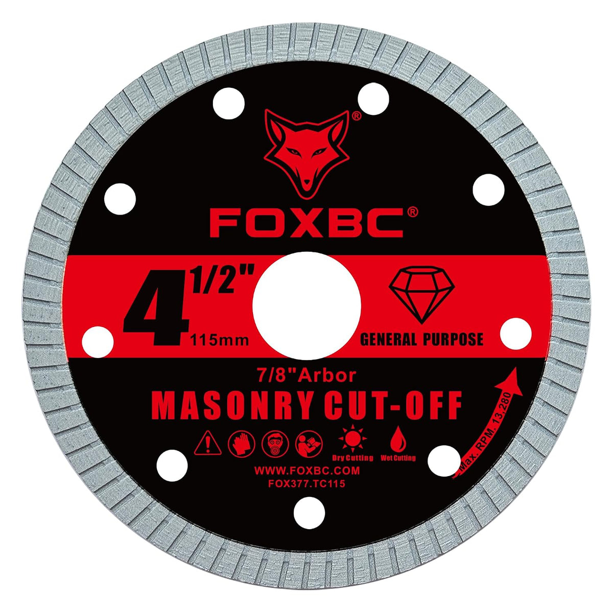 FOXBC 4-1/2 Inch Diamond Turbo Masonry & Concrete Cut-Off Disc for Angle Grinder, 7/8-Inch Arbor - 3 Pack
