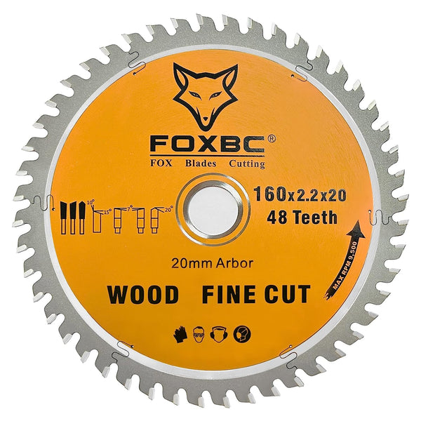 FOXBC 495377 Hoja de sierra de cadena 160x2,2x20mm 48 dientes madera corte fino para Festool TS 55, TSC 55, ATF 55, AP 55, DeWalt DWS520K y Makita SP6000J