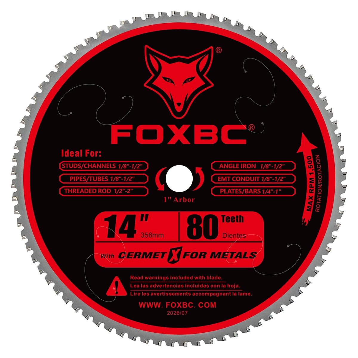 FOXBC 14 Inch Metal Steel Cutting Chop Saw Blade with Thin Metal, 80 Teeth 1500 Max RPM ,Cermet Blades Compatible with S14CPS, S15CPS, S355MCS, S355CPSL, S380CPS, EVOSAW380