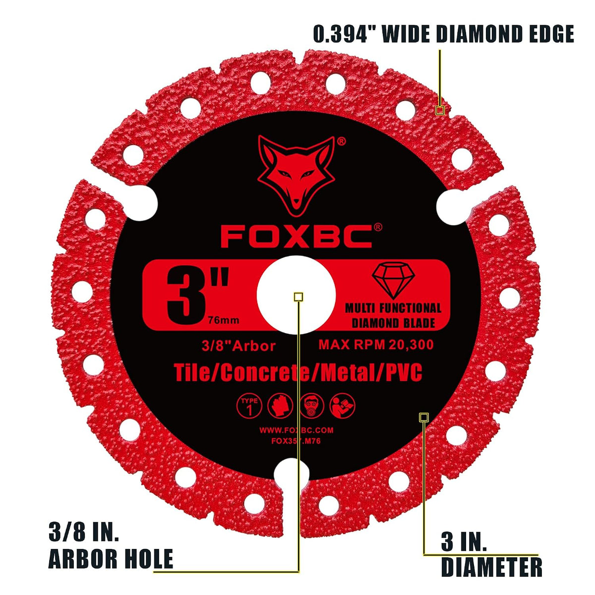 FOXBC 3 inch Diamond Multi-Purpose Saw Blades Metal Cutting Wheel - 3 Pack