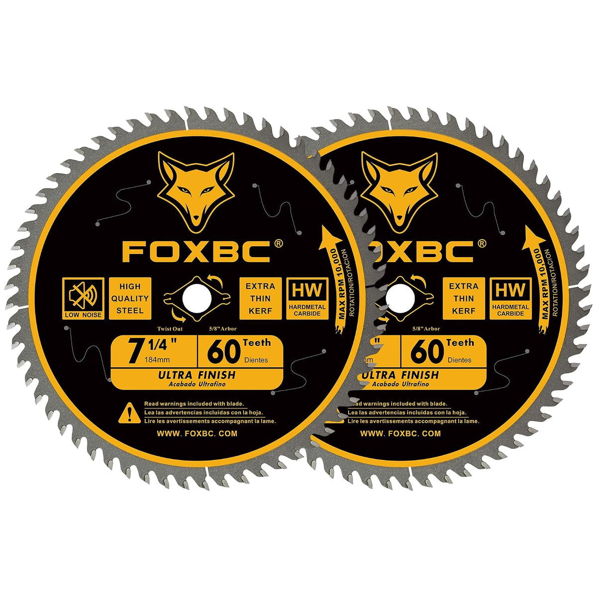 FOXBC 7-1/4 inch Circular Saw Blade for Wood, 60-Tooth, Ultra Fine Finish - 2PK